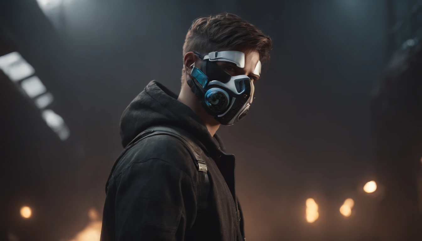 ultra detail, high resolution, ultra detailed, best quality, amazing, top quality, extremely detailed CG unity 8k wallpaper, cinematic lighting, cyberpunk, dark boy, trash gang facemask
