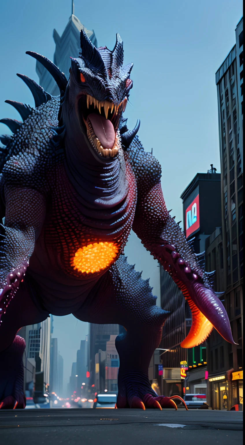 bizarre alien creature, giant kaiju creepie monster, surrealism, looming creature with a strong power, kaiju destroying new york, kaiju cephalopod monster, nanotech demonic monster horror, scary giant monster, bizarre alien creature, giant kaiju monster destroying city, high detail, photorealism, 4k