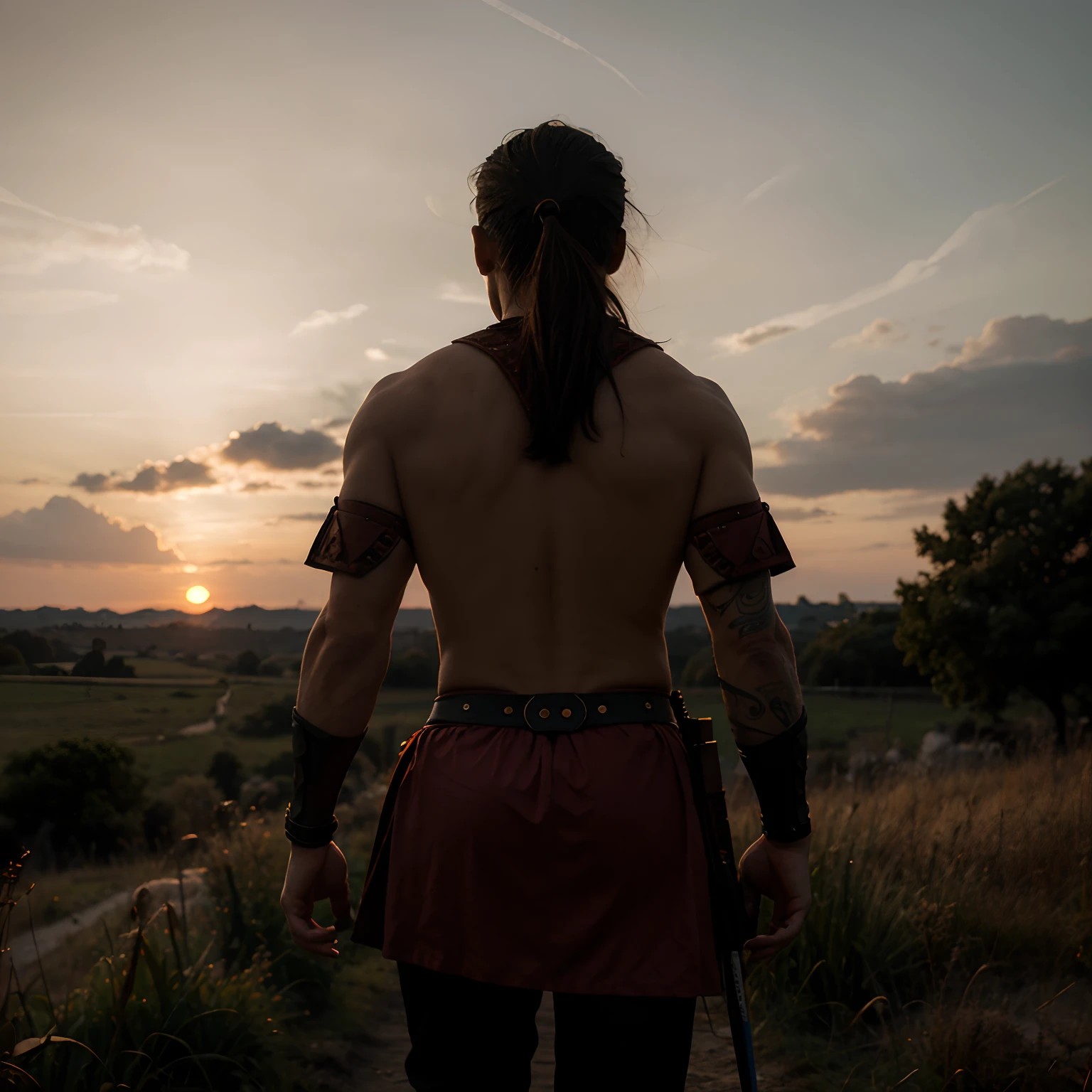 The back of a warrior at dusk