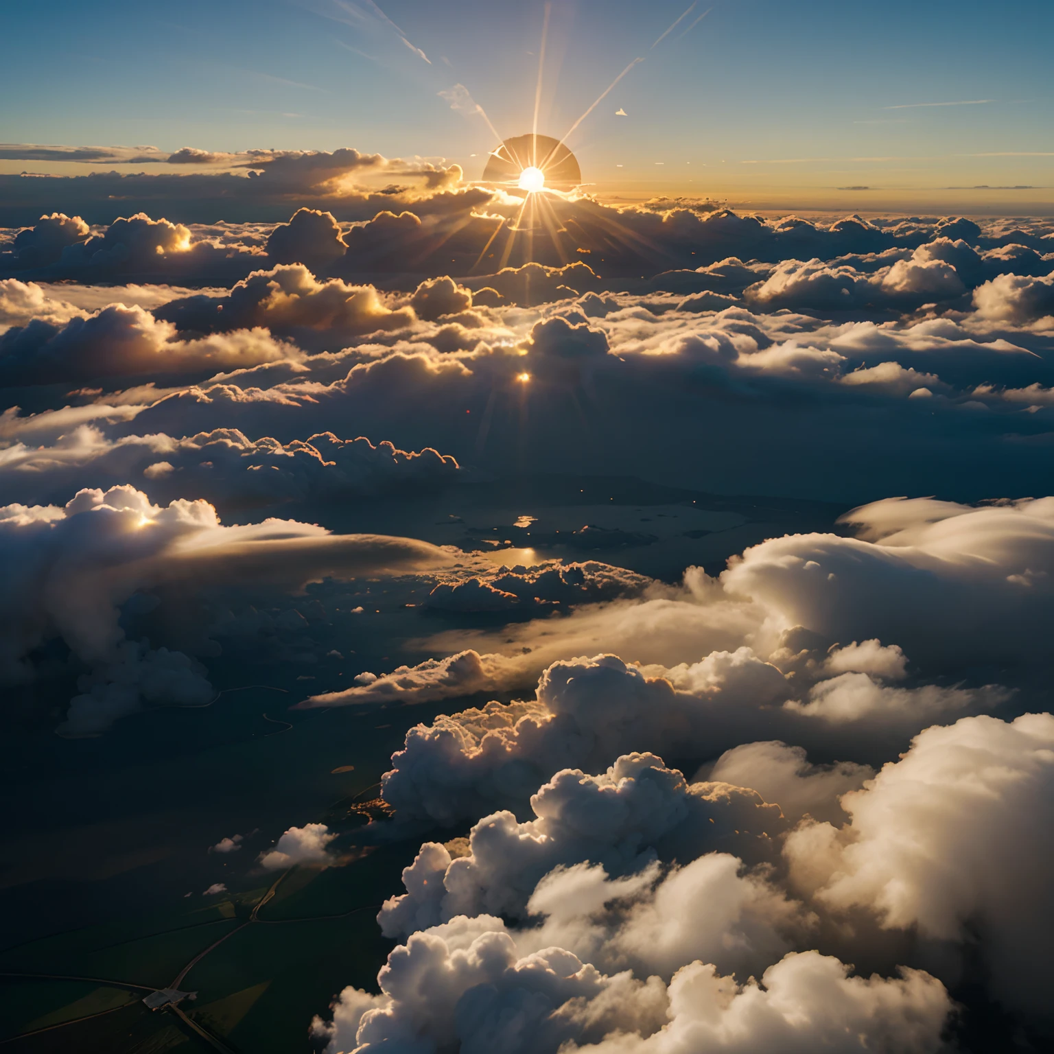 The sun above the clouds is incomparably bright