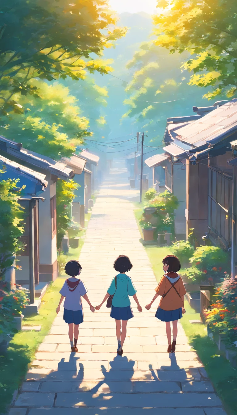 ：On a clear afternoon，Villagers gathered in the village square，Sit around and talk about current events。Their faces were filled with lighthearted and pleasant expressions，Interact well with each other。The sun shines on them，Adding a touch of warm color to this tranquil scene, children's books