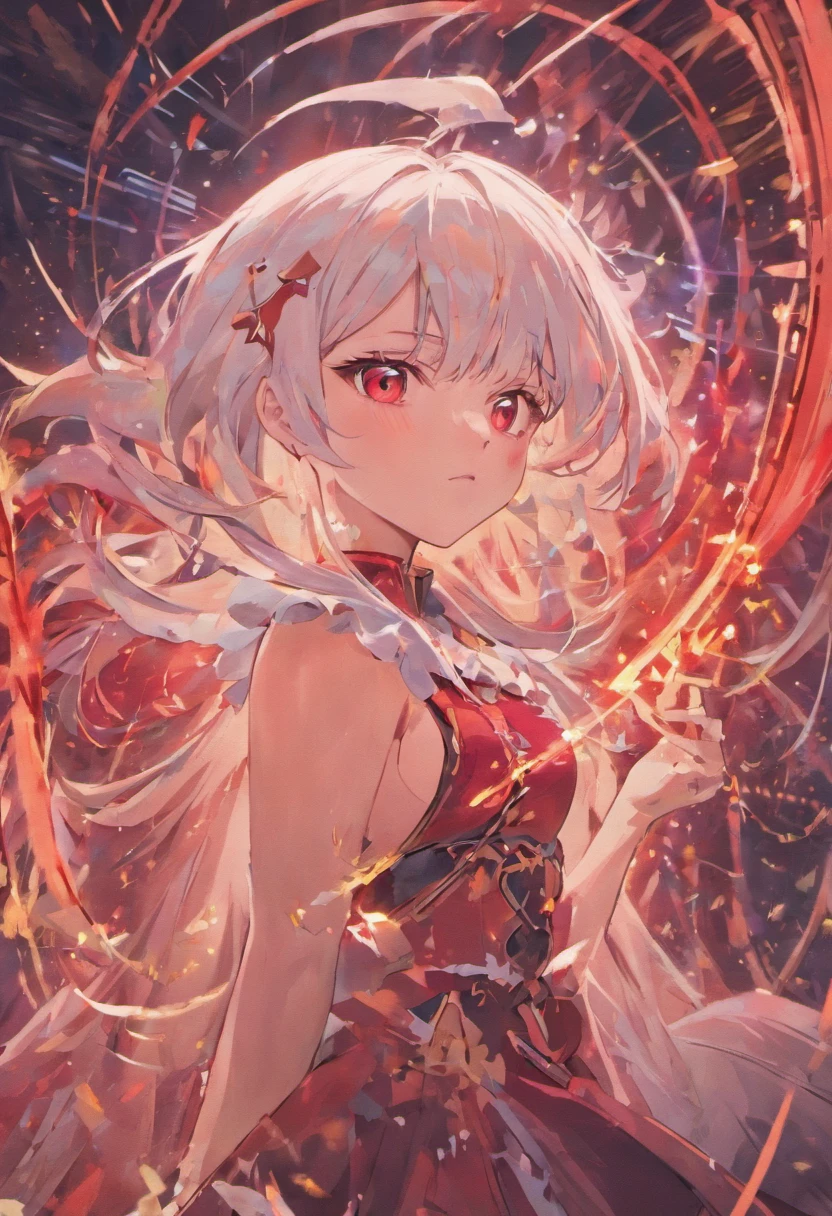 anime big breast,quadratic element,White hair and red eyes,teens girl