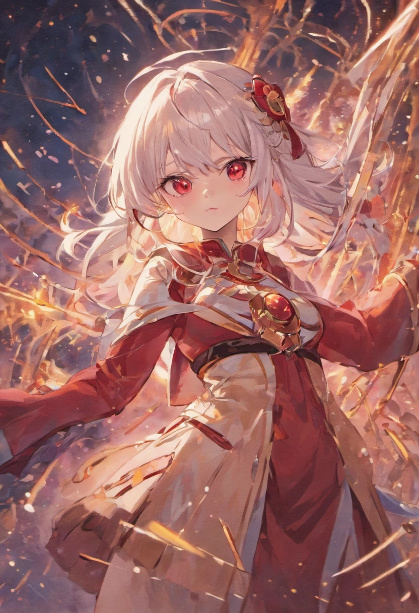 anime big breast,quadratic element,White hair and red eyes,teens girl