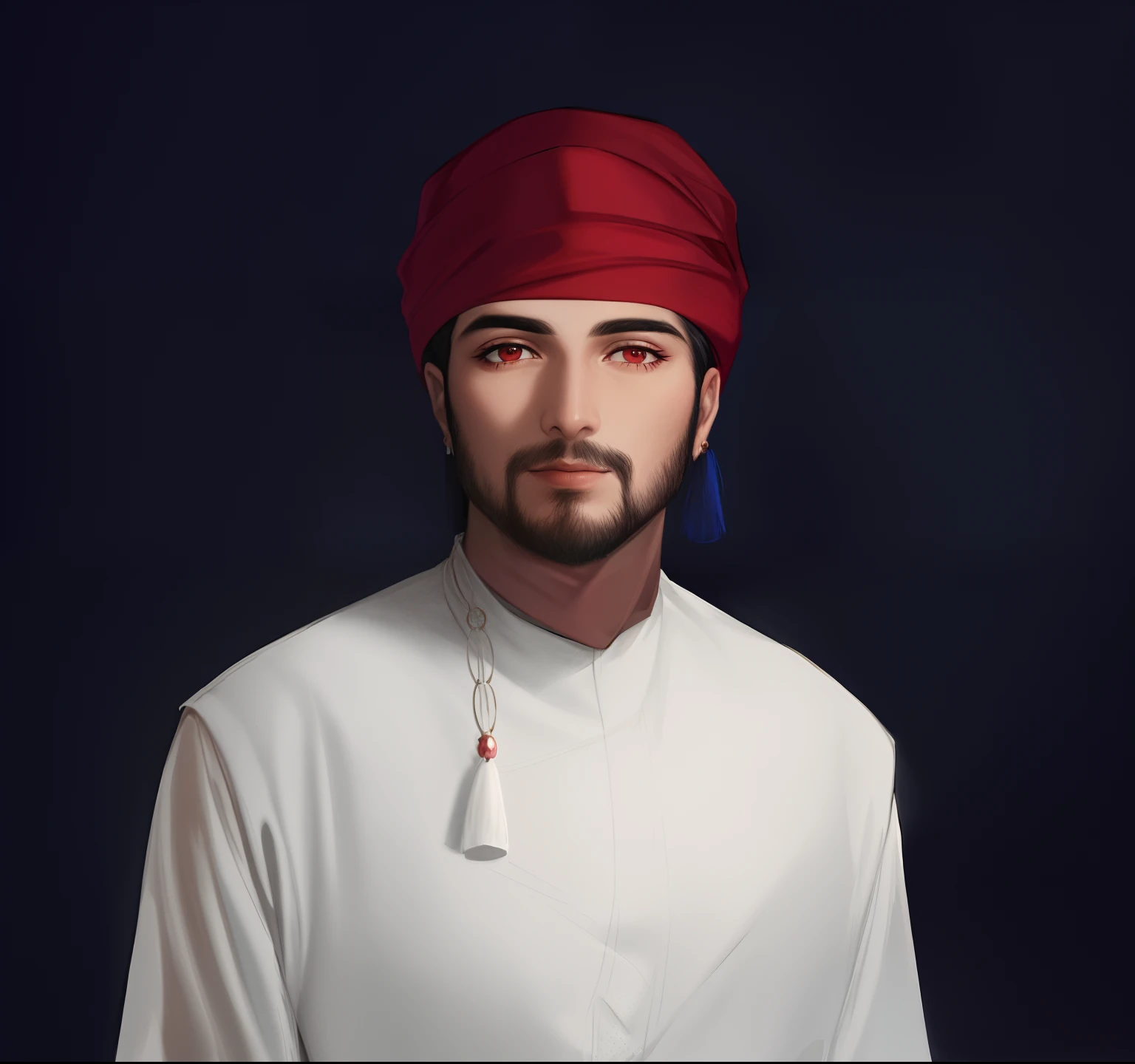 Close-up of a man wearing a red turban and a white shirt, Red oval turban, Saadan Afif, profile picture 1024px, Necro Petros Afshar, Princess of Arabia Tawil, Sheikh, Wearing a turban, Amira Tawil, mohamed chahin, Arab Amira Tawil