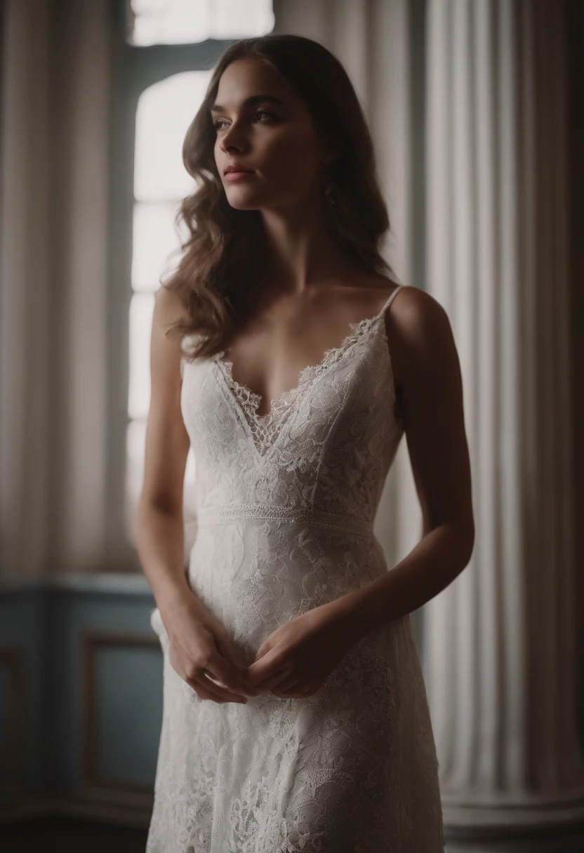 À la Fed image of a girl in a white lace dress and