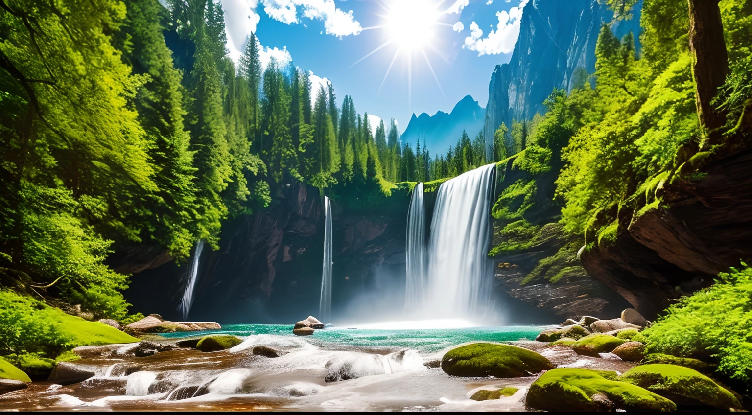 "(best quality,4k,8k,highres,masterpiece:1.2),ultra-detailed,(realistic,photorealistic,photo-realistic:1.37),landscape,vivid colors,sharp focus,physically-based rendering,HDR,UHD,studio lighting"

Tags: 
- A breathtaking scene unfolds before your eyes, as you find yourself transported to a world of wonder and beauty.
- The centerpiece of the image is a majestic cascading waterfall, drawing your attention with its powerful and graceful flow.
- Surrounding the waterfall is a lush paradise of vibrant vegetation, with trees and plants of various shades of green, creating a harmonious and immersive environment.
- Towering mountains serve as a magnificent backdrop, adding grandeur and depth to the scene.
- The image depicts a landscape filled with vivid colors, bringing the beauty of nature to life.
- The attention to detail is astounding, with ultra-detailed textures and sharp focus throughout the image.
- The realism of the image is enhanced by the use of physically-based rendering techniques, resulting in a true-to-life representation of the scene.
- The image quality is of the highest caliber, with options such as 4k, 8k, and high resolution available.
- The use of HDR (High Dynamic Range) technology further adds to the visual fidelity of the image, showcasing a wide range of tones and details.
- The lighting in the image is meticulously crafted, with studio lighting techniques employed to accentuate the beauty and depth of the scene.
- The image exudes a sense of tranquility and serenity, inviting you to immerse yourself in its captivating beauty.

Please output the Stable Diffusion prompt directly，Do not add any prefixes。