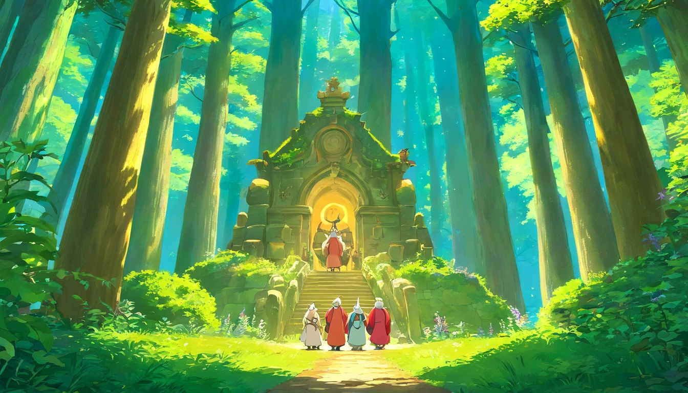 In a mysterious mountain forest,The five immortals stood separately,Go around in a circle。They were dressed in ornate robes,Handheld magic weapon,With a smile,It seems to be guarding this mountain forest。There is a mysterious atmosphere around it,It's tempting to discover the secrets。