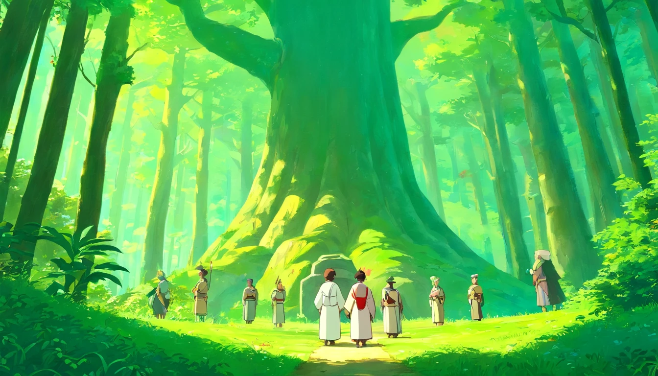 In a mysterious mountain forest，The five immortals stood separately，Go around in a circle。They were dressed in ornate robes，Handheld magic weapon，With a smile，It seems to be guarding this mountain forest。There is a mysterious atmosphere around it，It's tempting to discover the secrets。