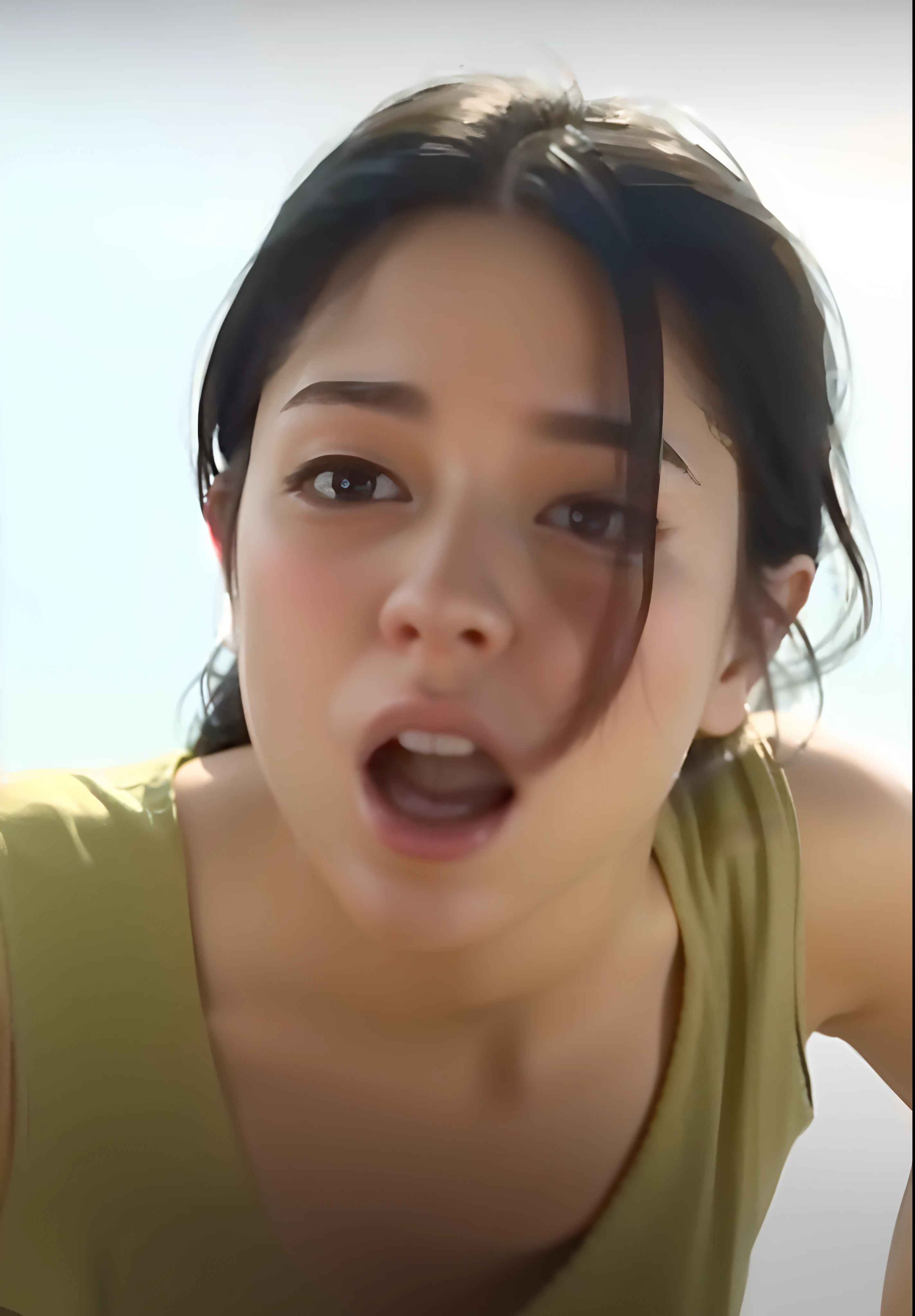 There was a woman with a surprised expression on her face, still from live action movie, screenshots from movies, live-action movie scenes, Actress, Still from the movie, She is facing the camera, wang, movie still of the alien girl, shot from cinematic, still frame from a movie, Close-up of facial IMAX, cinematic Film still from