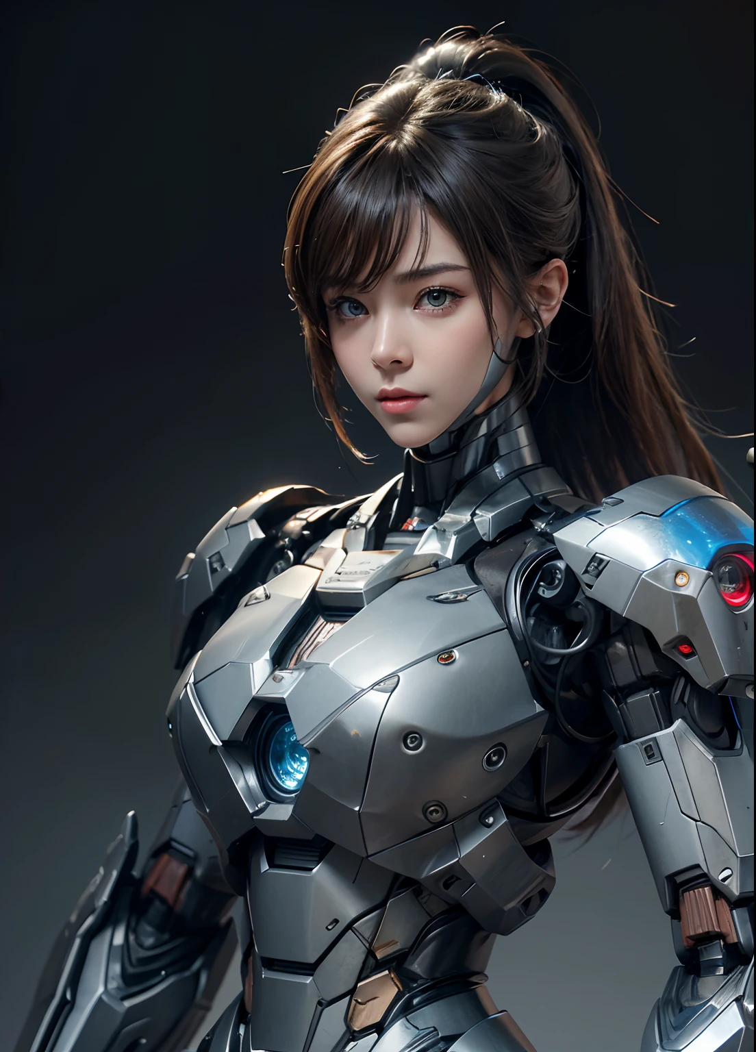 rough skin, Super detailed, advanced details, high quality, 最high quality, High resolution, 1080P, hard disk, beautiful,(War Machine),Beautiful cyborg woman,Mecha cyborg girl,battle mode,Mecha body girl,She's wearing a futuristic War Machine mech,full body shot