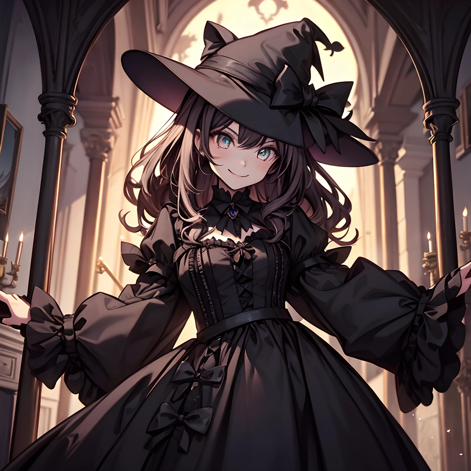 masterpiace,hallowen,black cat,gothic girl,smile