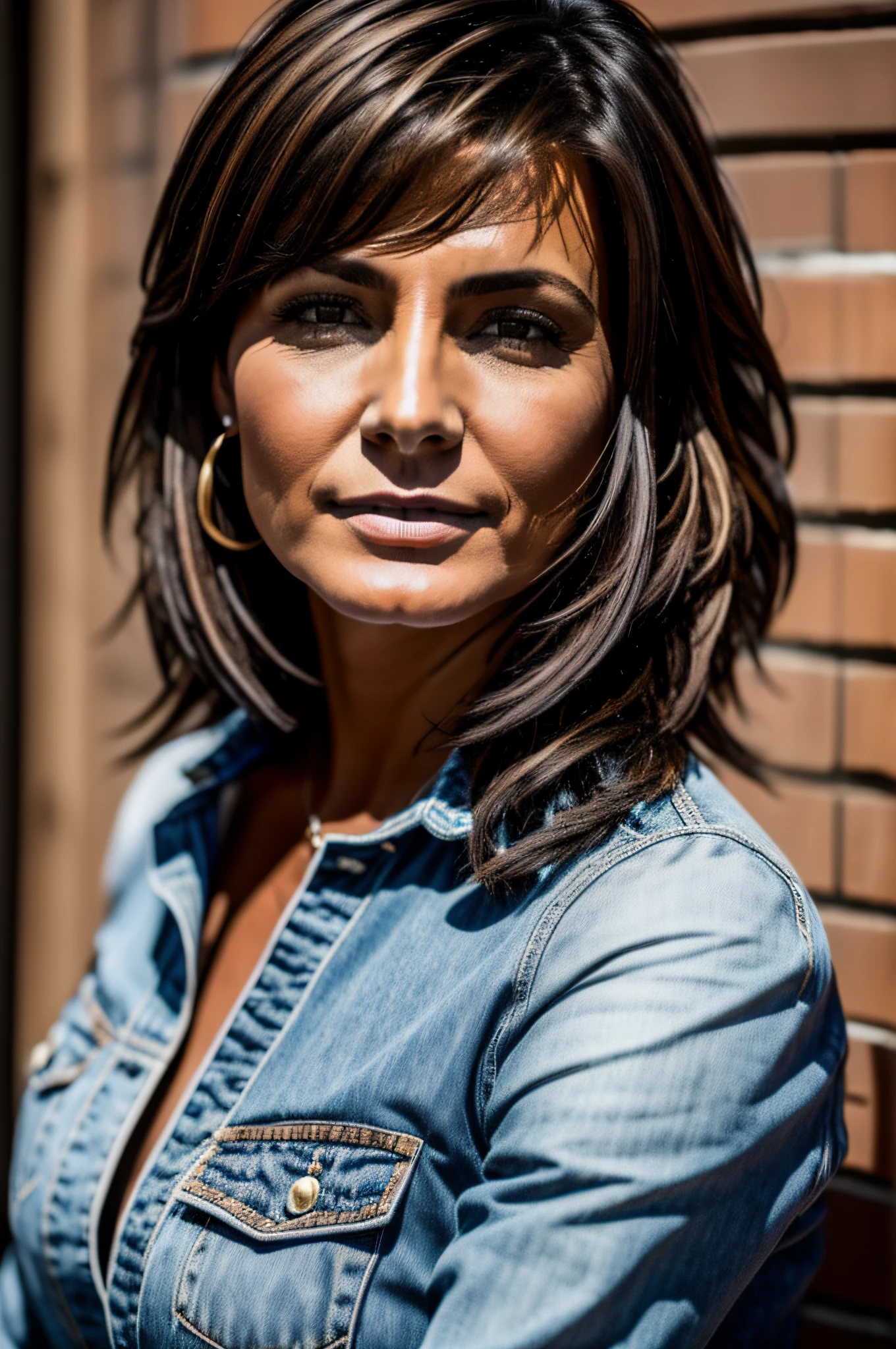 a 40 years old woman, brunette, lesbian, butch, sort hair, latin origins,