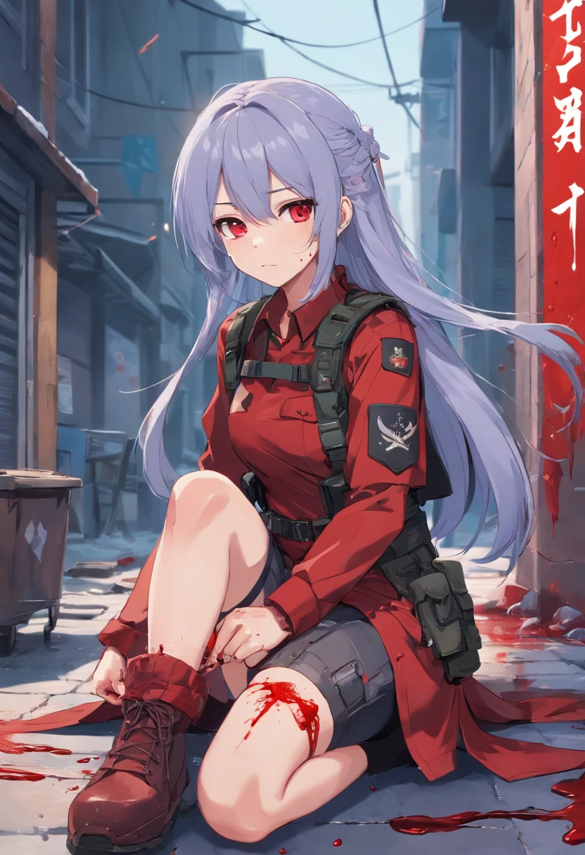 (Highest image quality),(tmasterpiece),(Beautiful CG),(((detailed face depiction)),(4men,All female teammates died,Only his own heroic and tenacious resistance remained)full body Esbian, 8K,Super masterpiece,illustratio,hair messy, (Carefully portray the eyes),full body Esbian(Carefully depict the body),raging fire,female pervert,Swat,Thrown by the enemy in the wasteland,Hurtful expression,Knee protectors,Silver hair,Long whit hair,G Cover,Black combat uniform,Black combat pants,bulletproof vest,Tactical Headset,Tactical Training Boots,Blood-stained hair,Knee protectors,bracers,Ankle pads,Elbow Pads,Blood in the corners of the mouth,The right shoe is frayed,Socks are also broken,The leg is bruised,The legs were covered with bloody bandages,He was slashed 14 times in the left thigh,A bullet pierced the right thigh,Right calf gunshot wound,Fractures of both legs,Tear of ligaments in the left shoulder,Insert into the back with a knife,Shot 8 times in the back(Save scratches with machete)(Blood is rendered on a large area of the wound)Look straight into the camera,Covered in blood!!!Bloods!Bloods!Bloods!Bloods!)brave,Stabbing in the stomach with four bayonets、Pushed back,pure、I fired 9 shots in a row in the stomach, (Save all blemishes,Broken,stained with blood,Look straight into the camera,Covered in blood!!!Bloods!Bloods!Bloods!Bloods!Look straight into the camera,Covered in blood!!!Bloods!Bloods!Bloods!Bloods!Look straight into the camera,Covered in blood!!!Bloods!Bloods!Bloods!Bloods!- A blood bandage is tied to the wound)Battle Damage,defeat,Beaten head broke blood flow,The whole body was covered with blood stains drawn by a whip!Bloods!Bloods!Bloods!Bloods!Covered in blood!Covered in blood!Covered in blood!Sit in the snow,put your back against the wall,Blood in the ground