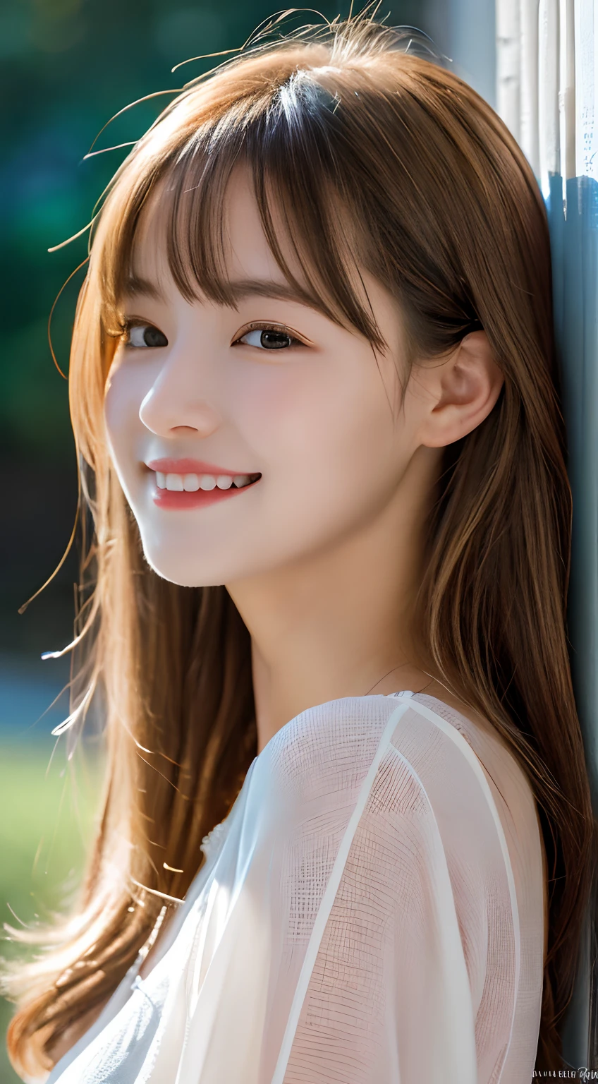 Blown by the long wind [blue-black:.3] hair,Looking at Viewer, (masutepiece:1.3), (8Kde, Photorealistic, Raw photo, Best Quality: 1.4), Japanese, (1girl in), Beautiful face, (Realistic face), {Wavy or medium hair|Bob with long bangs|short hair with long bangs}{Black hair|Brown hair|Blonde hair}, Beautiful hairstyle、Realistic eyes、Beautiful detailed eyes、(Realistic skin)、Beautiful skin、Attractive、超A high resolution、A hyper-realistic、Betting Details、the golden ratio、masutepiece, Best Quality, 8K, , Teen, Raw ph absurderes, award winning portrait, Smile, Smile, Solo, Night, neons, Idol face, violaceaess, gardeniass, Delicate girl, Upper body, Digital SLR, Looking at Viewer, Candid, Sophisticated, zora々Right, Thin arms, Professional Lighting, Film grain, chromatic abberation, (Eyes and faces with detailed:1.0), (Bokeh:1.1)