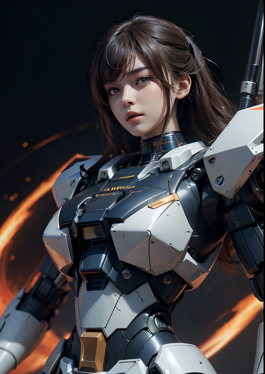 Textured skin, Super Detail, high details, High quality, Best Quality, hight resolution, 1080p, hard disk, Beautiful,(Gundam),beautiful cyborg woman,Mecha Cyborg Girl,Battle Mode,Girl with a Mecha Body,She wears a futuristic Gundam mecha,Fulll body Shot