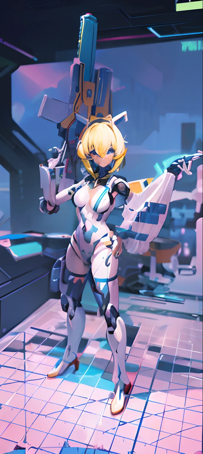 There's a toy of a woman with a gun on a mountain, mecha hembra, ( Figura muy detallada ), Esquema de color Chiho Aoshima, girl in mecha cyber armor, Chica armadura, figma, Pose ruda, Chica Valquiria mecanizada, fully robotic!! Catgirl, biomechanical oppai, Figura completa, Cuerpo extra detallado, Cuerpo completo detallado