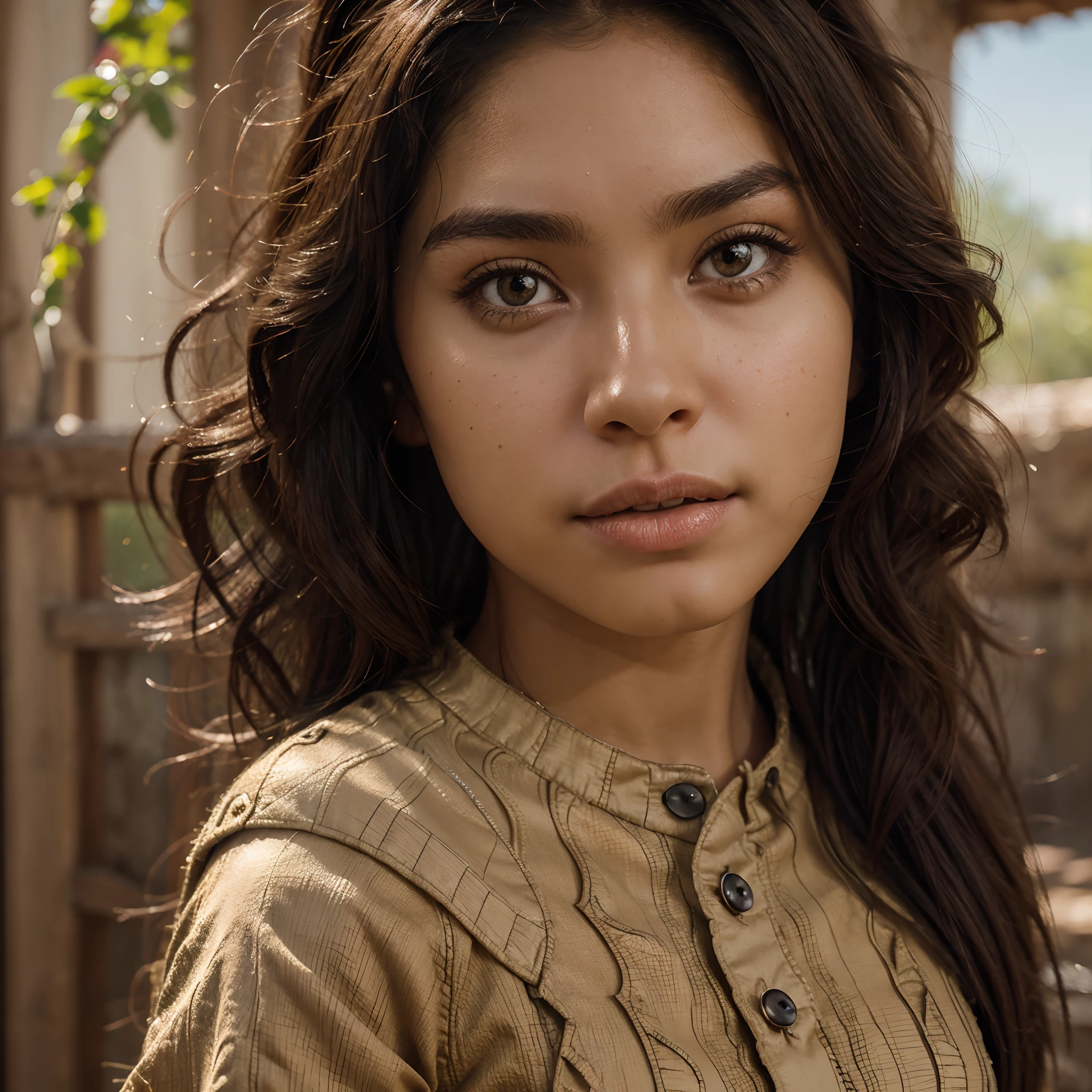 (Pixar style) A waist-high portrait of a Mexican girl with long hair, natural skin texture, 4K textures, HDR, intricate, highly detailed, sharp focus, hyper-detailed