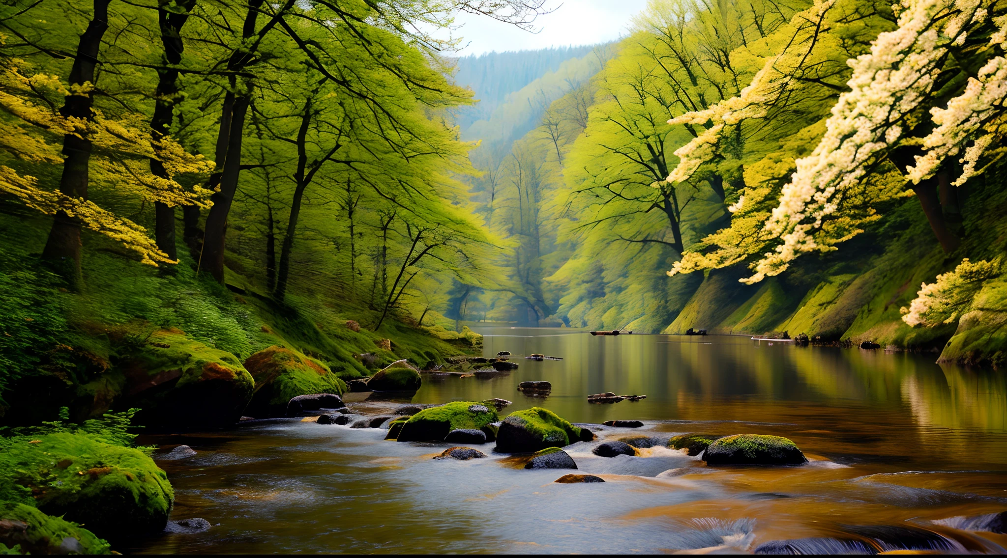 an extremely detailed photo of Czech nature scenery, surreal, spring time, detailed, intricate, elegant, lithe, highly detailed, digital painting, artstation, concept art, smooth, sharp focus, illustration