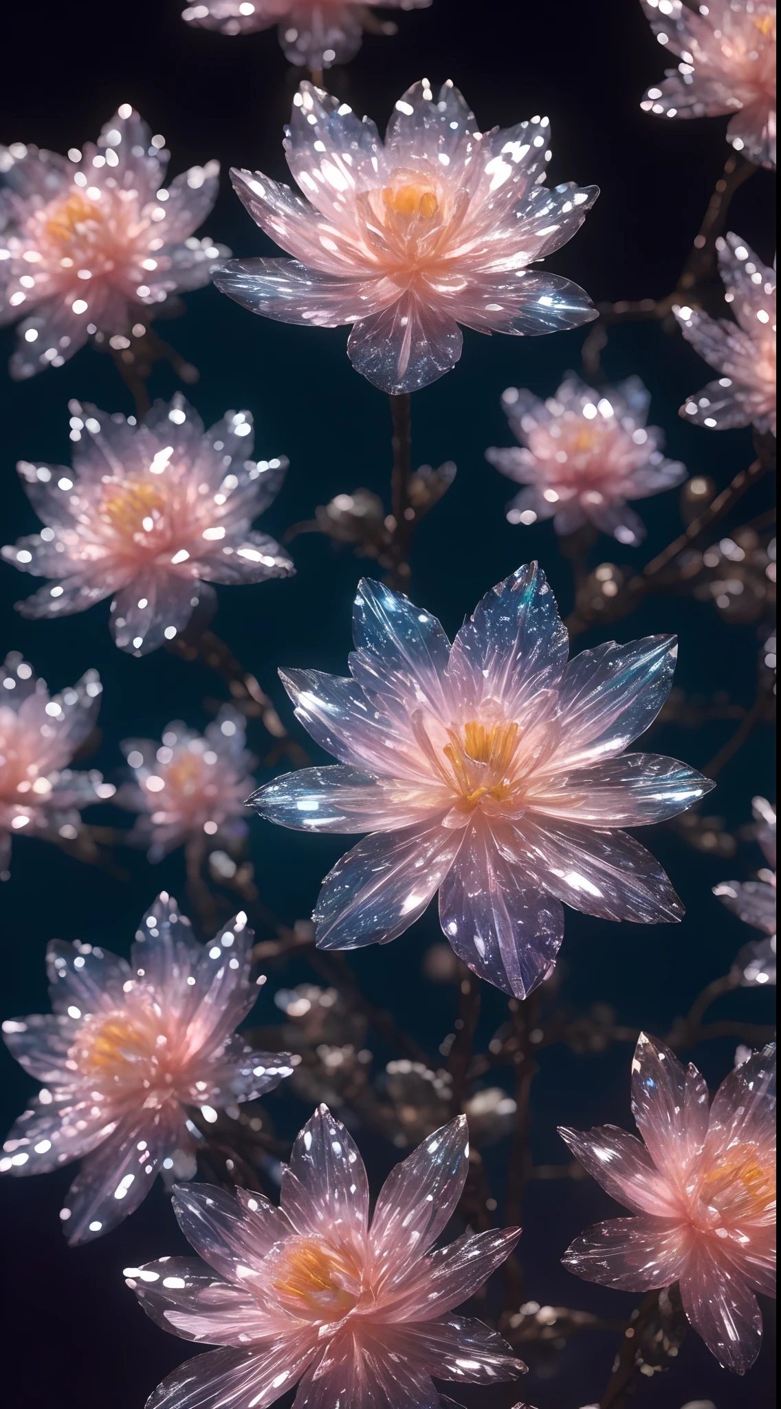 Crystal sakura, fanciful, galaxias, cleanness, glittery, glittery, Splendor, Colorful, Amazing photography, dramatic lighting, photo-realism, ultra - detailed, 4K, depth of fields, A high resolution
