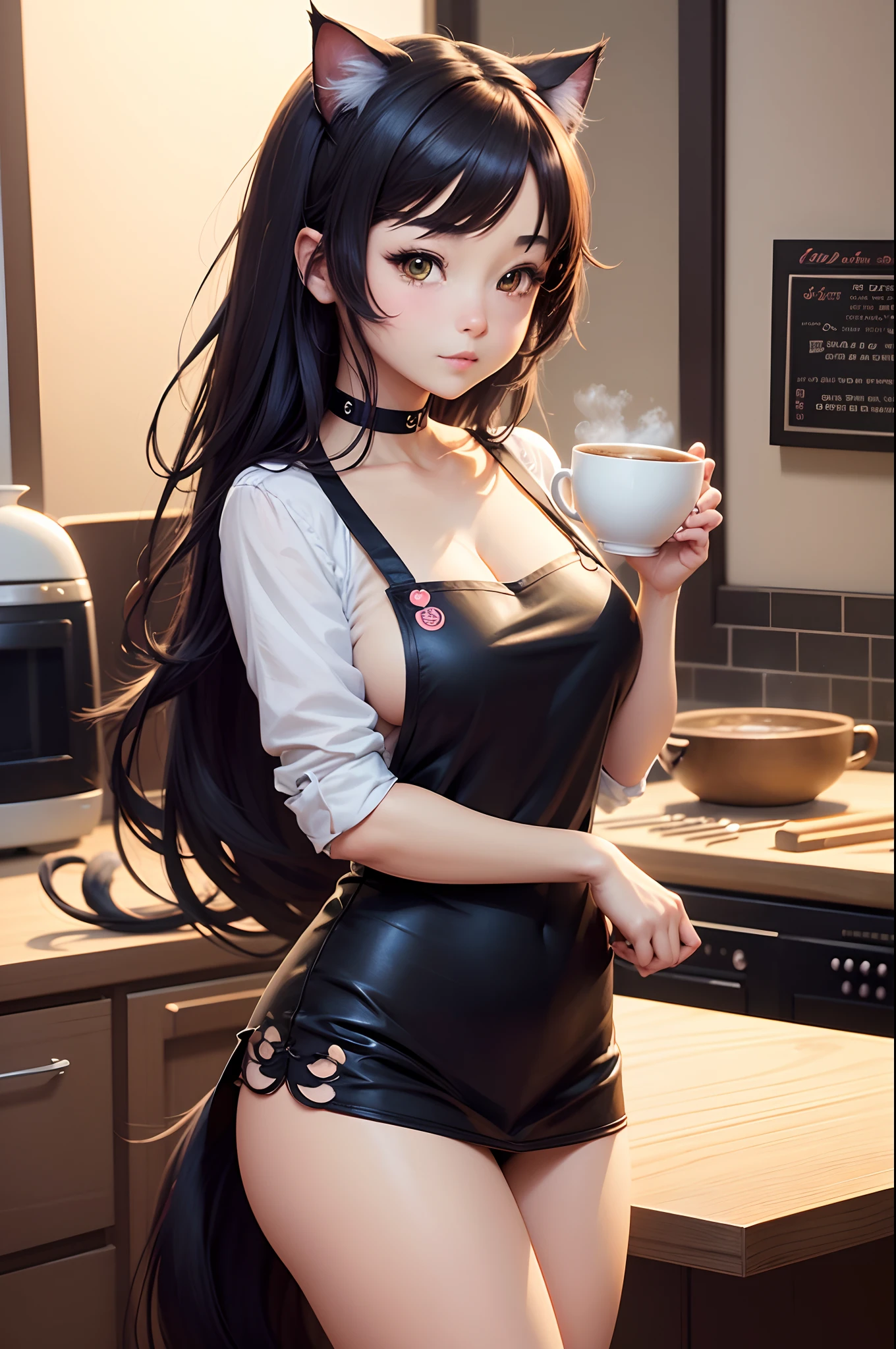 anime style illustration of a cat in a kitchen with a cup of coffee, adorable digital painting, anime visual of a cute cat, cute detailed digital art, anime cat, detailed fanart, realistic anime cat, fursona art, an anthro cat, cute digital art, anthro cat, by Yang J, commission for high res, trending on artstation pixiv