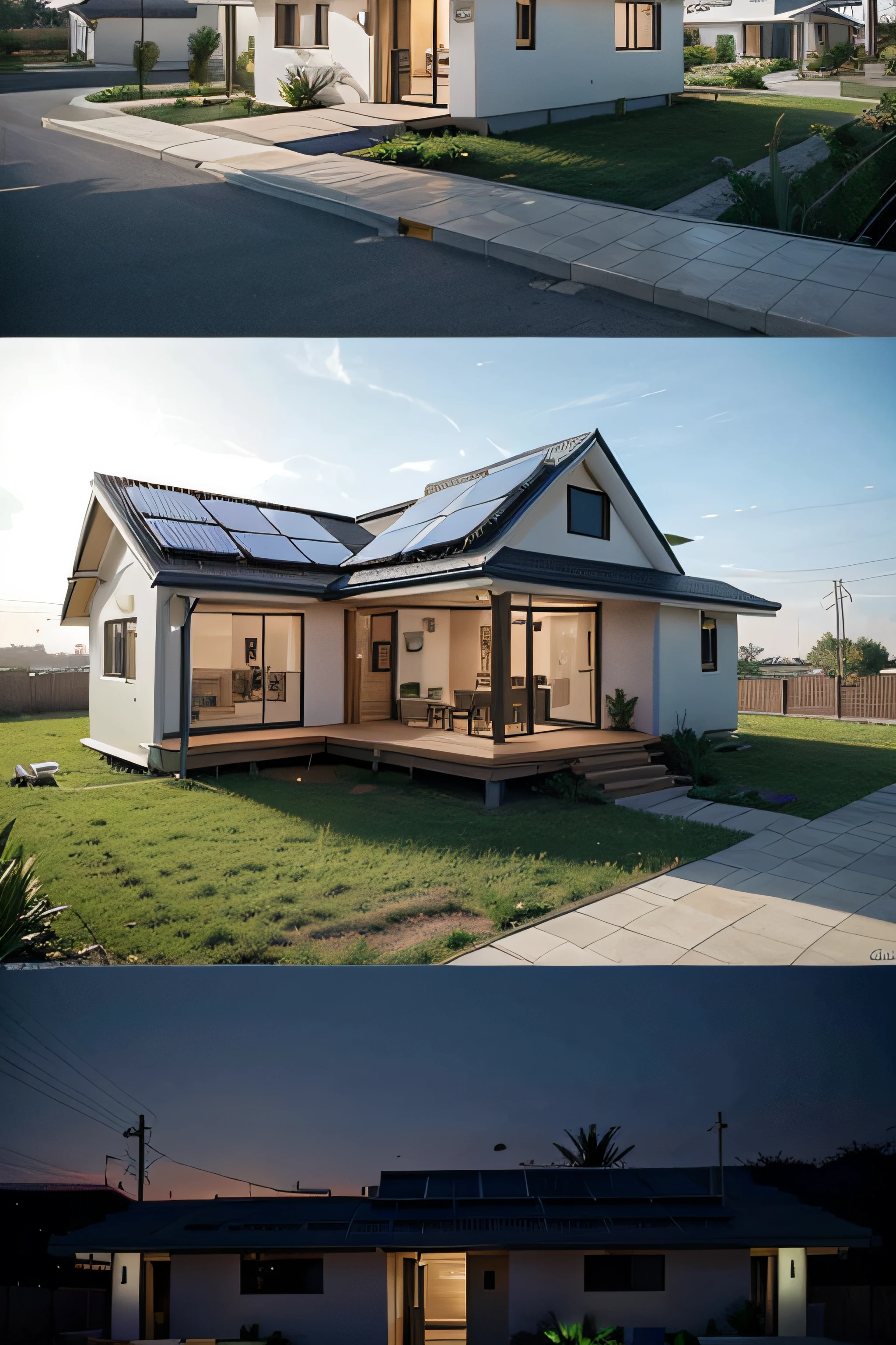 Generate a scene map of the future smart village,Concept house,There are solar panels on it