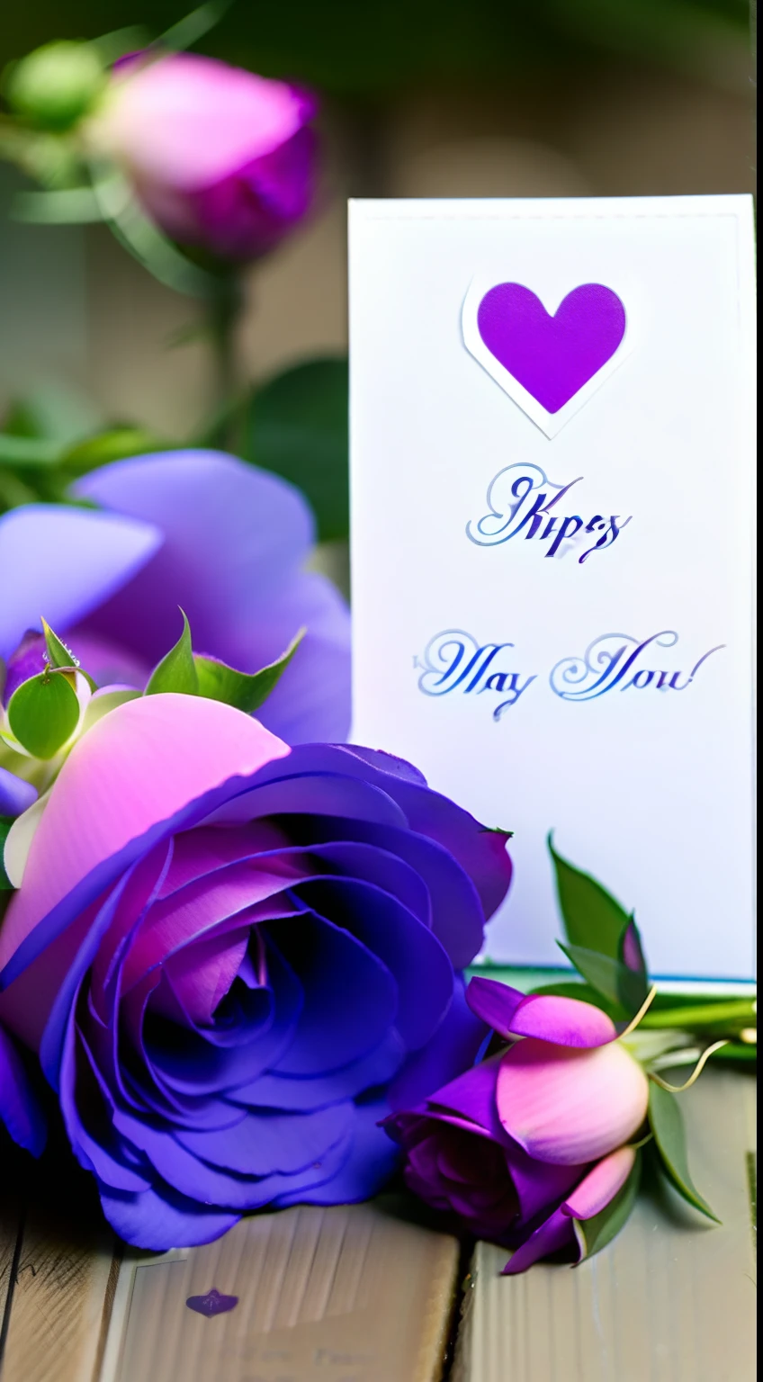 Un ramo de rosas violetas, con una tarjeta un "Happy Mother's Day" tarjeta