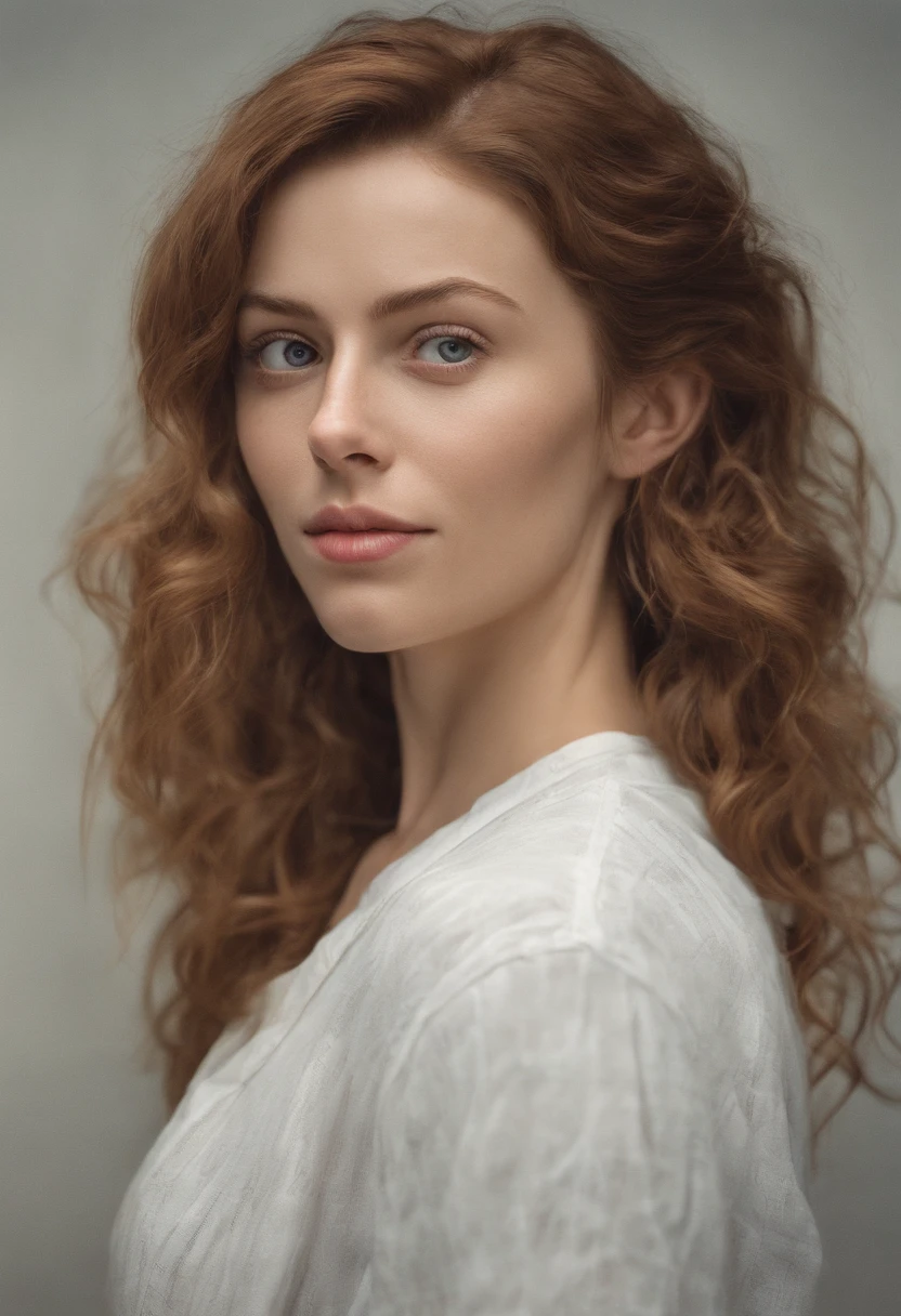 Post-Impressionism style, white European woman, DSLR portrait, front facing, straight face, body position straight, no shoulder bending, charming face, age 30 year old, capturing the inner thoughts, emotions, and identity of beautiful woman through evocative and introspective self-representations.