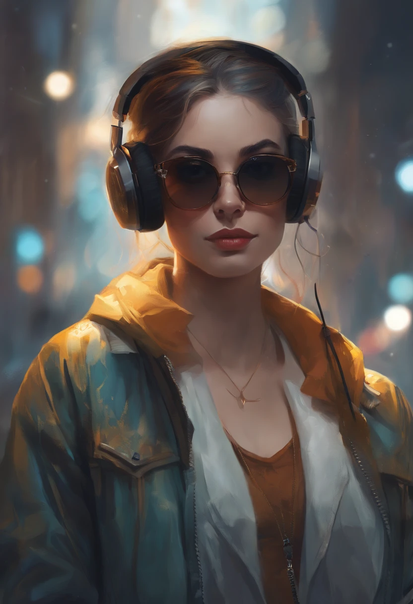 Perfect centering, A cute kitten all over, Wear a student jacket, Wearing sunglasses, Wearing headphones, Standing position, Abstract beauty, Centered, Looking at the camera, Facing the camera, nearing perfection, Dynamic, Moonlight, Highly detailed, Digital painting, art stations, concept-art, smooth, Sharp focus, 8K, high definition resolution, illustration, Art by Carne Griffiths and Wadim Kashin, White background