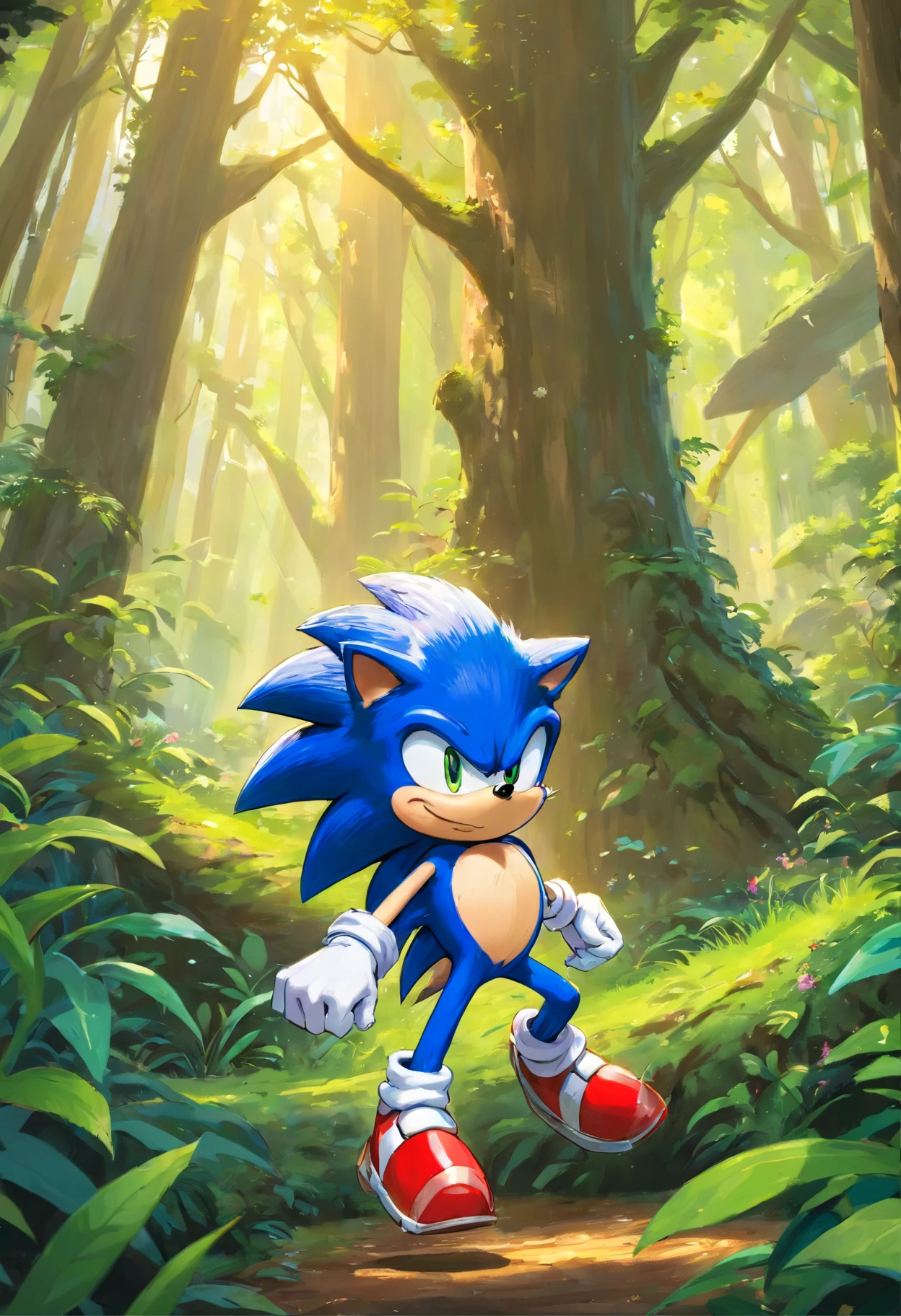 sonic the hedgehog,em uma floresta sombria,batalhando contra um faker sonic com tom de pele mais escura