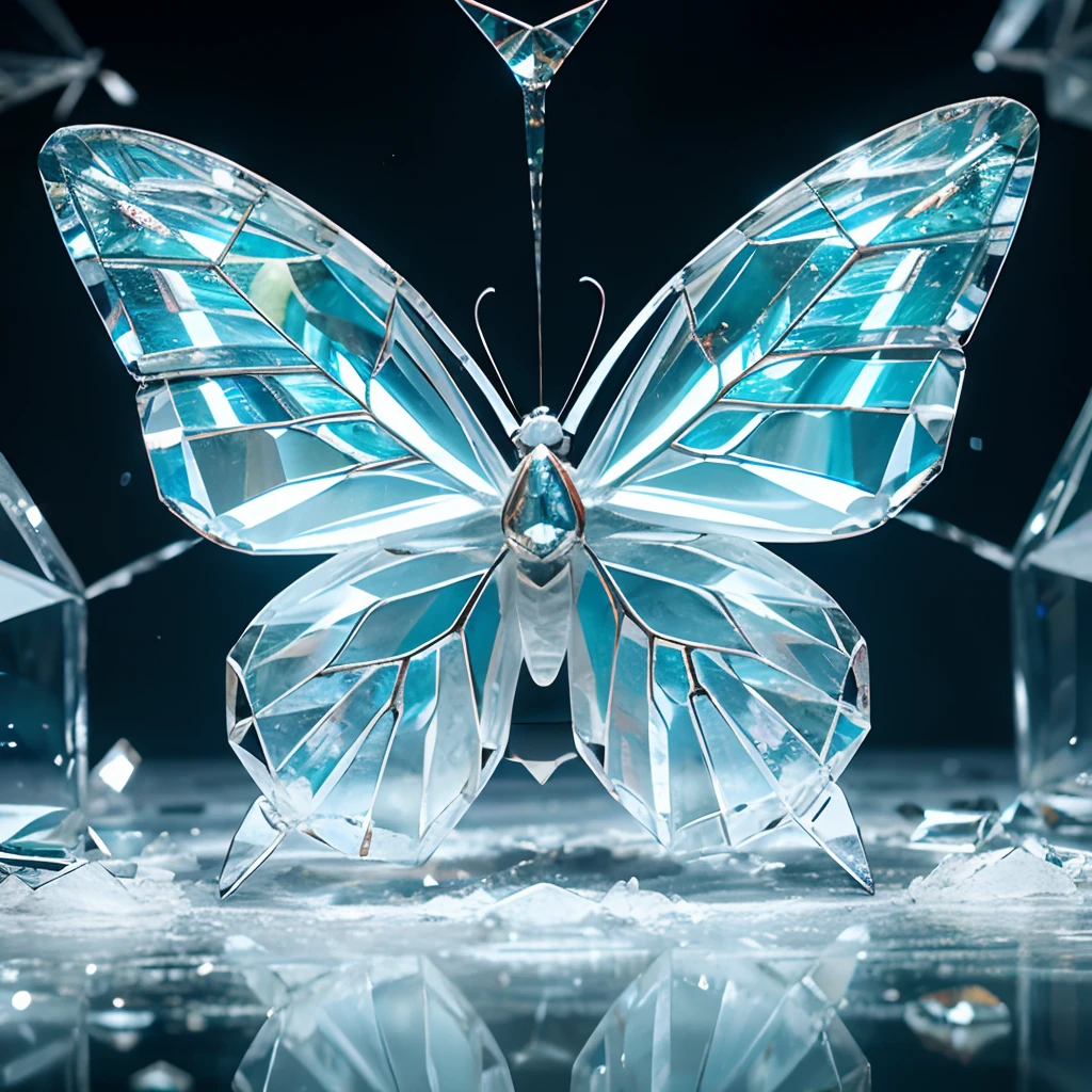 background with glass,crystal,beautiful detail background,{{{white butterfly}}}, diamond world, crystal flower,ice theme, falling ice,white crystal background, nihilism, frustration,glass rain,white ice,no people