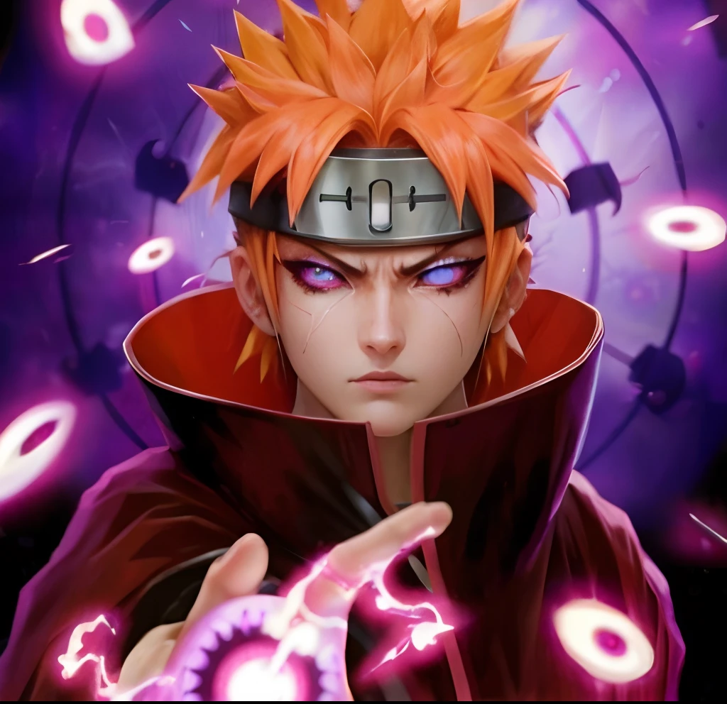 absurdres, highres, ultra detailed, HDR, masterpiece, best quality, Ryomen Sukuna, black hair, expressive red eyes, Jujutsu Kaisen, solo, sexy man, handsome, black scarf, white kimono, red blood water, purple moon, magical, pink hairs, yuji Itadori's body takeover, no watermark, serious, dynamic pose, realistic style, 3d cg model