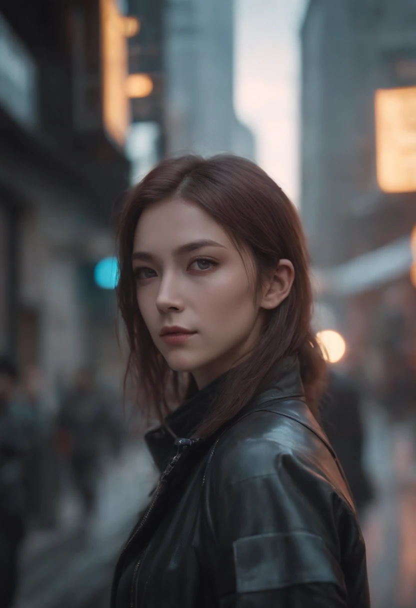 There is a woman standing on the side of the street, art cyberpunk par Yang J, Tendances sur ArtStation, realism, artwork in the style of guweiz, Style anime. 8k, Guweiz, realistic anime 3 d style, Tendances sur CGstation, 🤤 Portrait de fille, hyper-realistic cyberpunk style, Anime style mixed with Fujifilm, dreamy cyberpunk girl