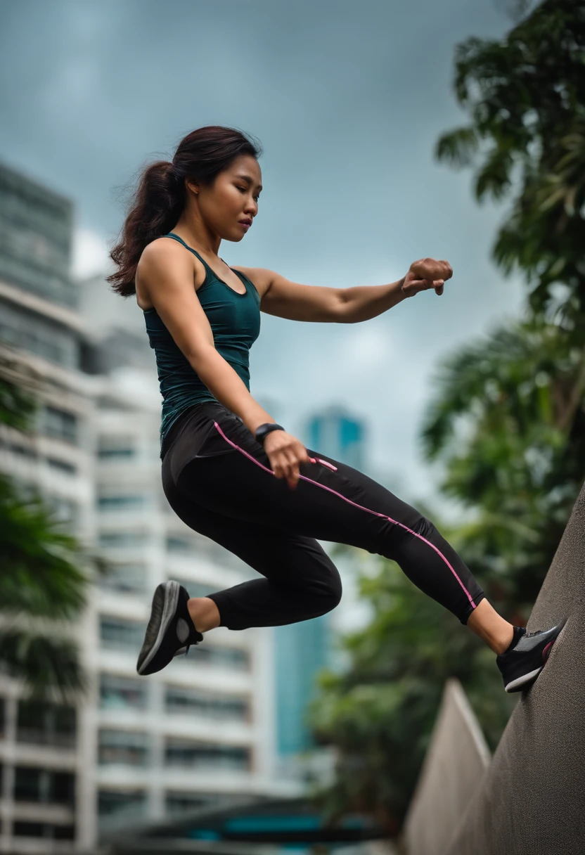 parkour. beautiful singapore woman