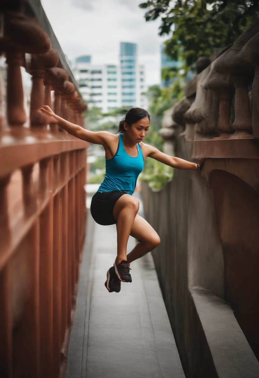 parkour. beautiful singapore woman