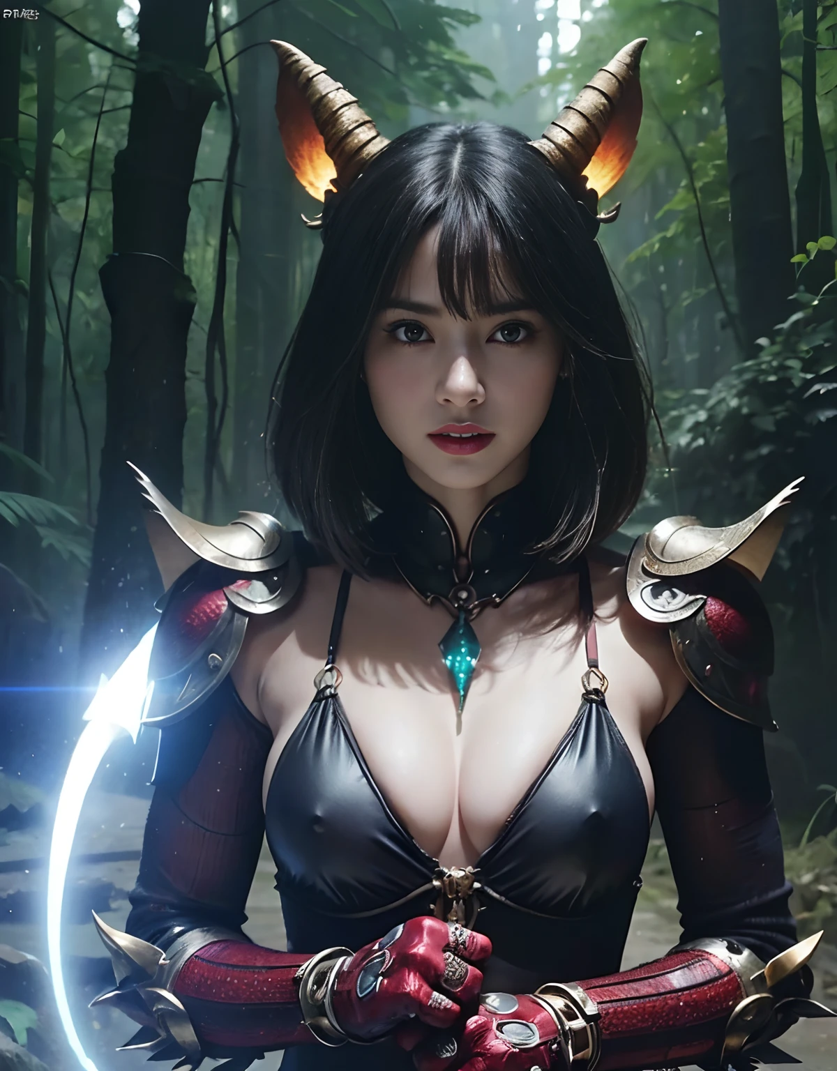(1 Mechanical Girl)、top-quality、masterpiece、超A high resolution、(Photorealsitic:1.4)、Raw photo、1人、Fight mutants、glowy skin、(((1 Mechanical Girl)))、With a beautiful knife、(Micro Bikini Armor)、((Big Heavy))、(Kobold、ogre、Fierce battle with orcs),(Fight fiercely against aliens)、Precipitous cliffs、(beautiful forest background)、(Fighting Demonic Beasts)、(Small LED)、((super realistic details))、portlate、highly intricate detail、Realistic light、(Mystical expression),CGSoation Trends、(Strong giant demon beast background),globalillumination、Shadow、octan render、8K、ultrasharp、Colossal tits、Raw skin is exposed in cleavage、metals、Details of complex ornaments、Japan details、highly intricate detail、Realistic light、(Mystical expression),CGSoation Trends、Red Eyes、radiant eyes、Facing the camera、neon details、(Mechanical limbs)、(blood vessels connected to tubes)、Mechanical vertebrae attached to the back、mechanical cervical attaching to neck、(Wires and cables connecting to the head)、Gundam、Small LED、,Mechanical thighs、Toostock、(Hands are also made of machines)、(Attack of the Monster Beasts)、(((Micro Bikini Armor))),