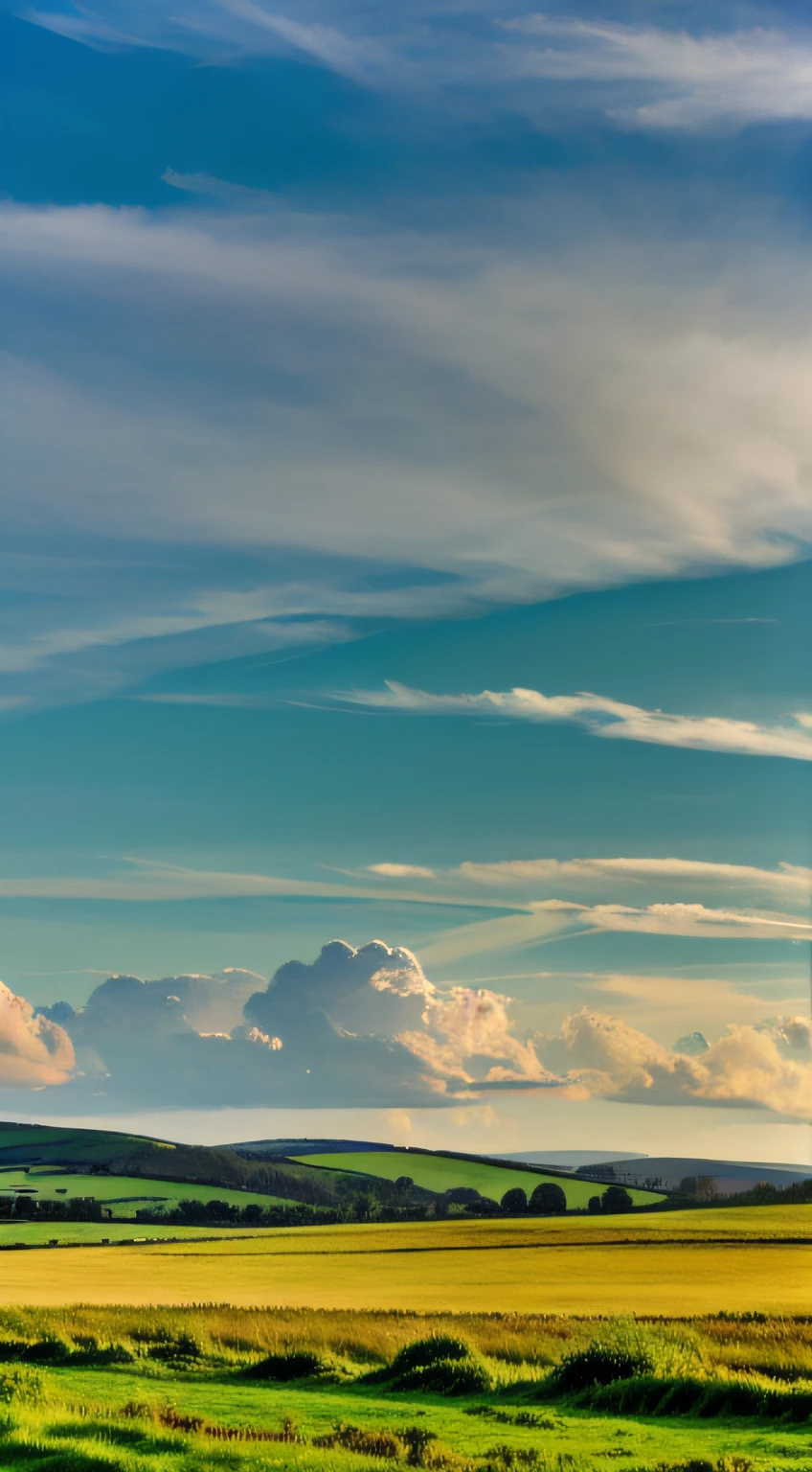 steppe landscape，blues sky and clouds,  green forest, Dingdall effect，a country road，Colorful hot air balloons，high quality desktop wallpaper, verdant forest, detailed fields nature, beautiful english countryside, Stunning landscape, Rolling hills, Landscape wallpaper, lush countryside, Patches of green forest, breathtaking landscape, green fields in the background, High quality wallpaper, Beautiful wallpaper