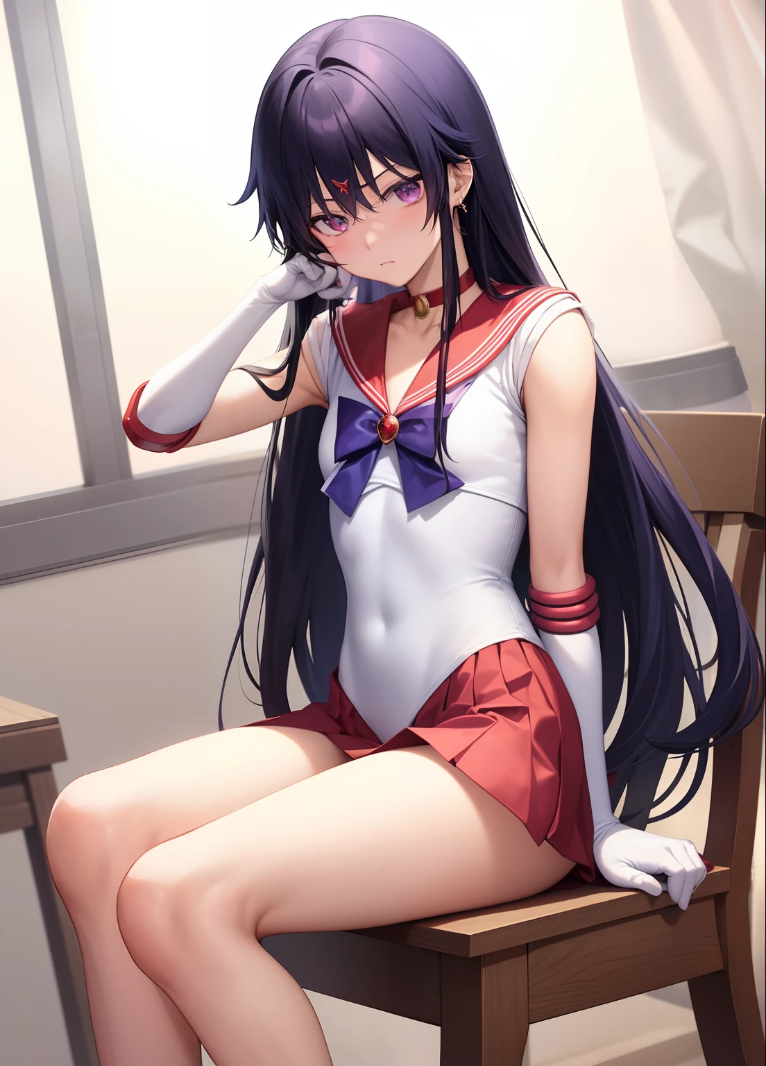 masterpiece, highest quality, High resolution, 1 Girl, Sailor Mars, Black long hair, Red elbow pads　White long gloves, (Sailor Senshi Leotard:1.47), (The leotard is white:1.7), Red collar and ribbon, The fabric of the leotard is thin, NSFW, (One 40-year-old mafia man, penis:1.4), Perfect Anatomy, (mating press:1.2), sexual intercourse, ((((penis enters vagina)))), behind, Spread your legs, Beautiful vagina depiction, (blush), ((Binding, Rotate your arms behind your back:1.27)), ((Restrained by rope)), Beautiful girl sexual intercourse with a man