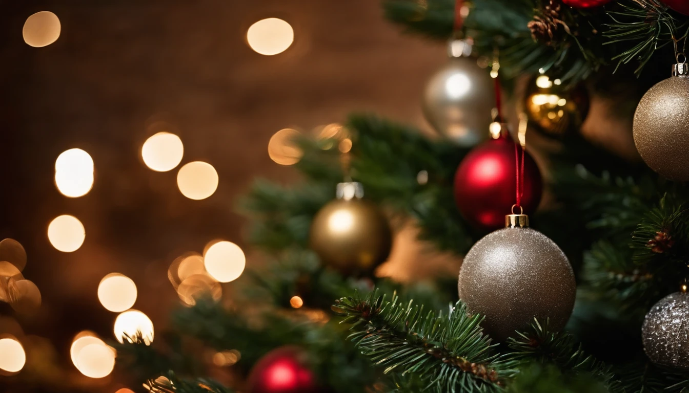 Photo close up christmas tree decorated with ornaments