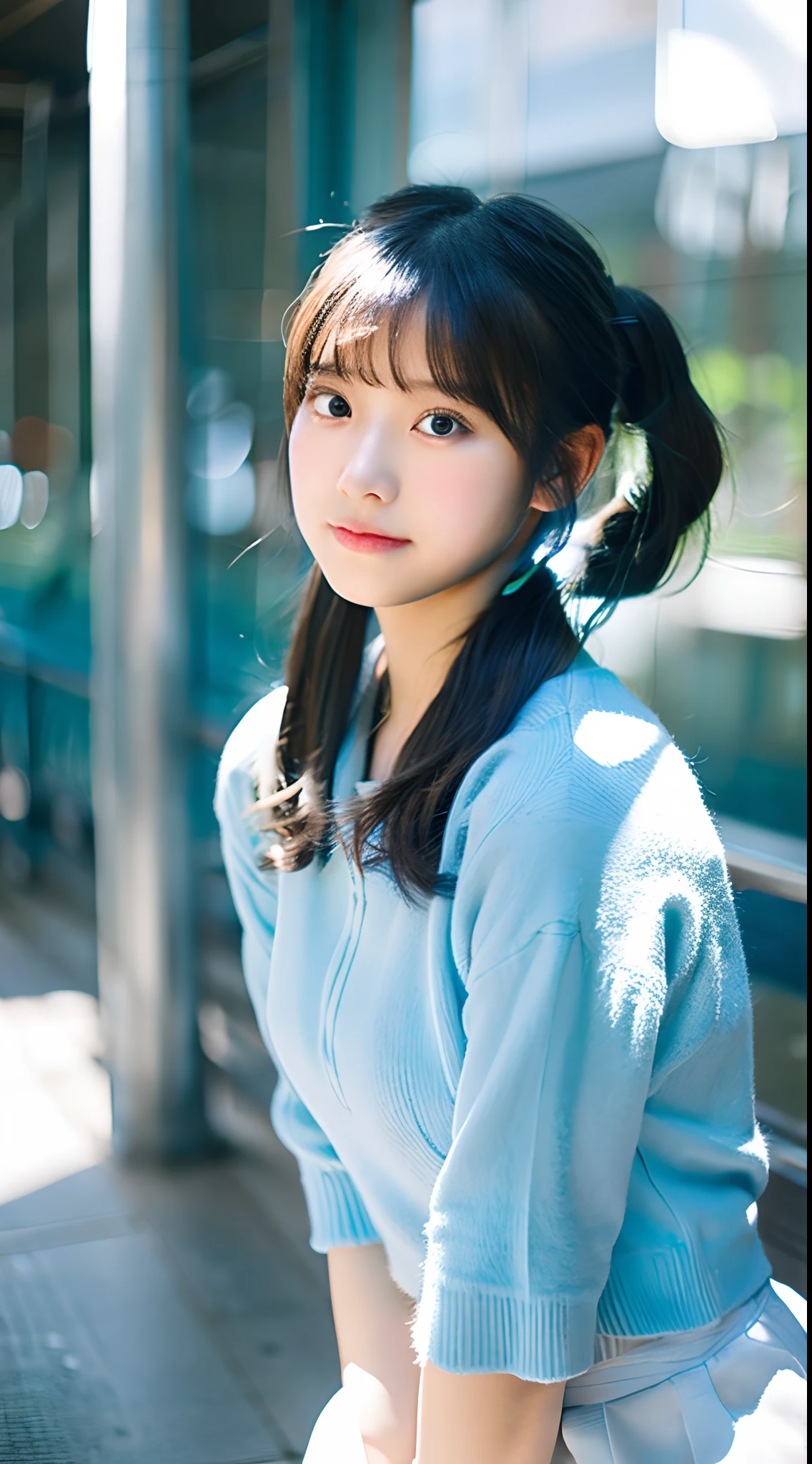 18-year-old high school girl in a light blue miniskirt(poneyTail)