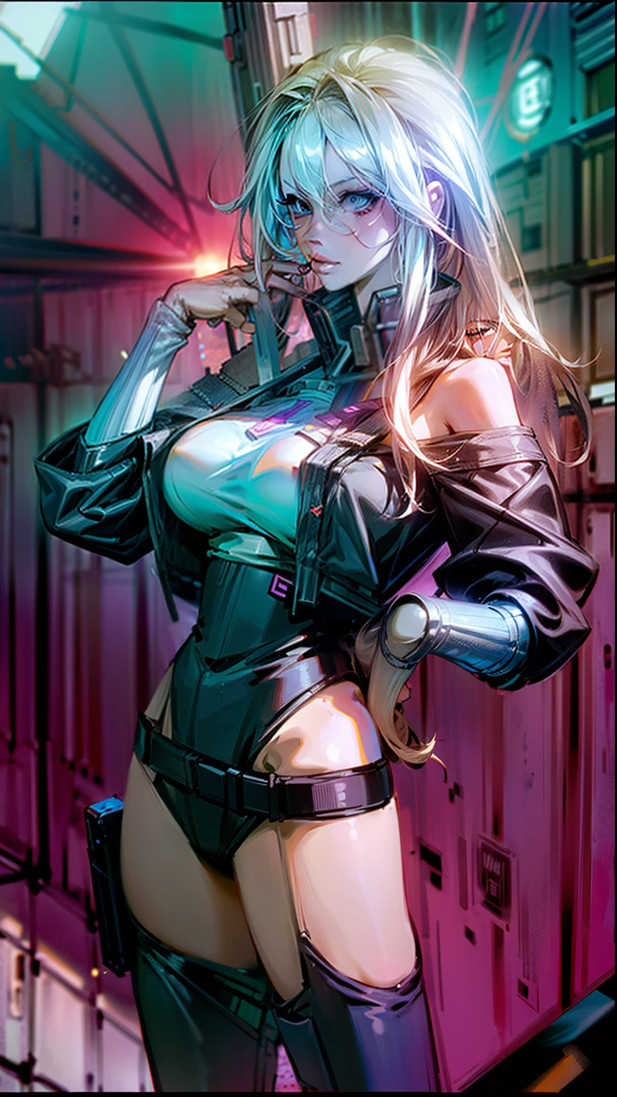 ((Best quality)), ((masterpiece)), (highly detailed:1.3), 1girl sexy pamela anderson  beautiful, (cyberpunk:1.2), in space, nebula, holding_weapon, 1girl, solo