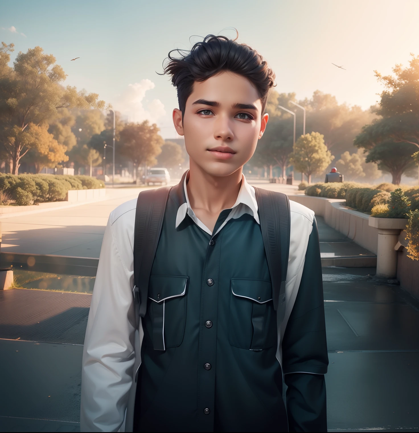 Boy Standing next to a beautiful girl  futuristic background realistic face 8k ultra high quality