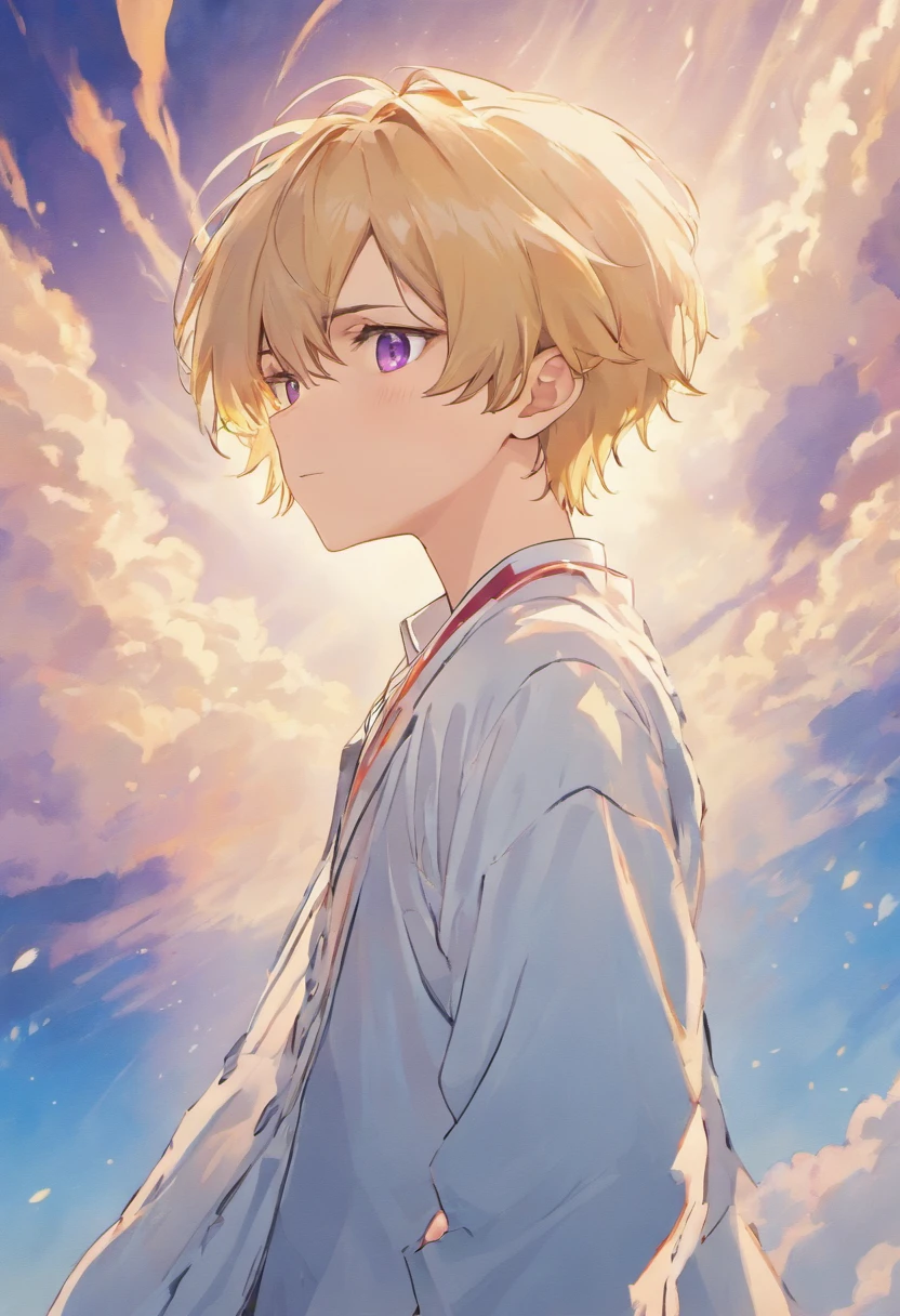 Boy Blonde Purple Eyes Blue Sky White Clothes