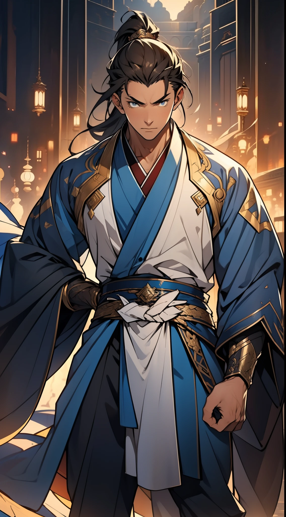 （master piece：1.2），Anime art wallpaper，A Masterpiece，Top quality，best qualit，Extreme detail，A Taoist priest，Majesty，Blue-gray clothing，The role of standing in front of animals，Blue-gray cat，pubic hair is transparent，Detailed eyes，Detailed fingers，Detailed face，Xianxia，Chinese style