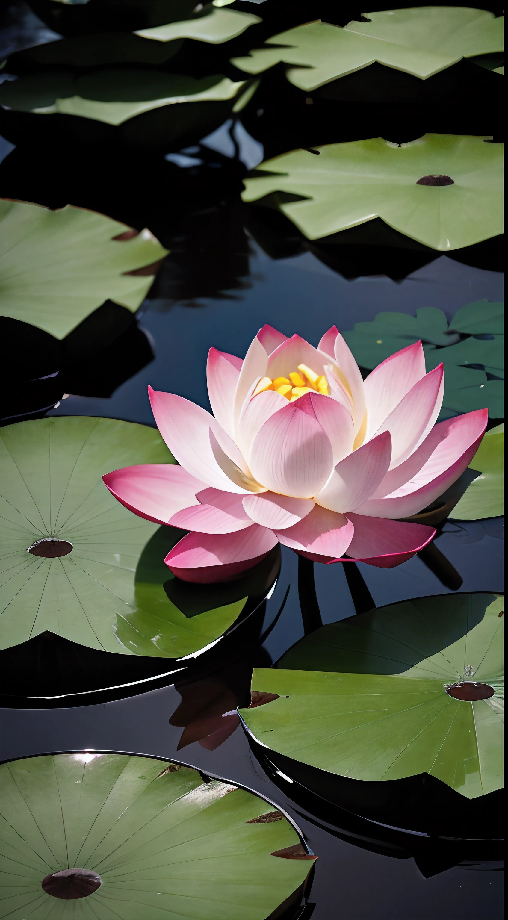 Lotus,A blooming lotus,Lots of unopened lotus flowers,The light is gentle,There is depth,Layered,photore,真实感