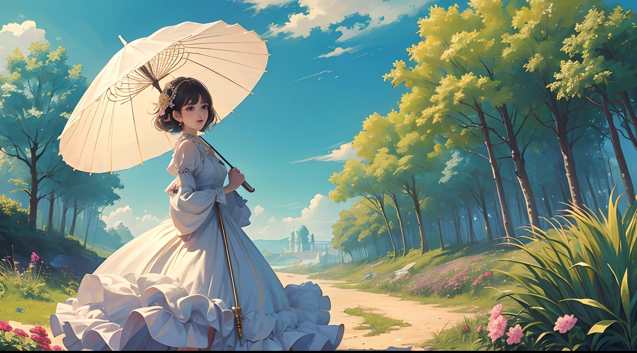 (masterpiece、top-quality、top-quality、Have a parasol、Beautifully Aesthetic:1.2)、(1girl in)、ighly detailed、(Fractal Art:1.3)、colourfull、highestdetailed