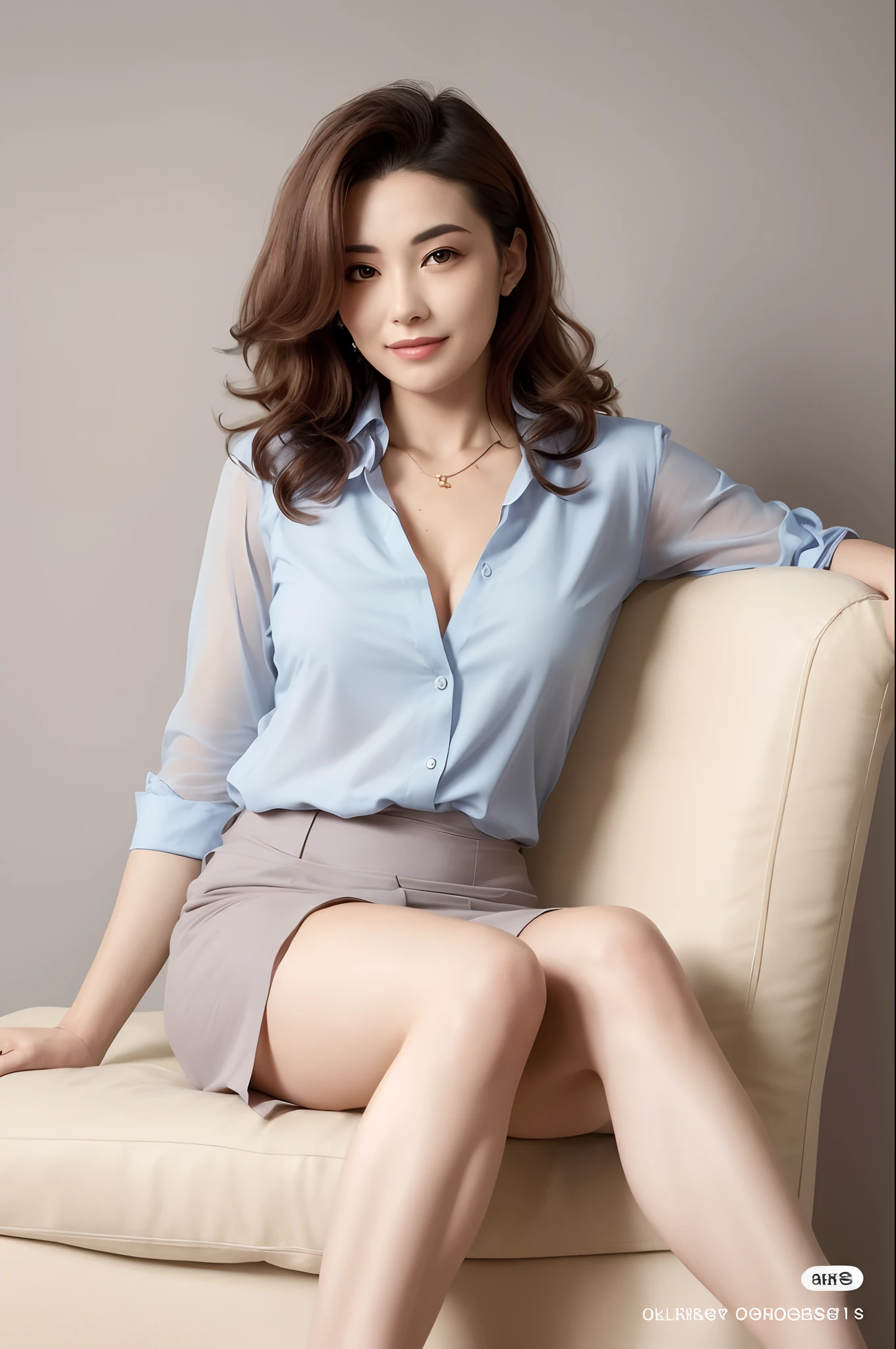 Best quality, Masterpiece, Head of a woman wearing a tie waist shirt dress, Front