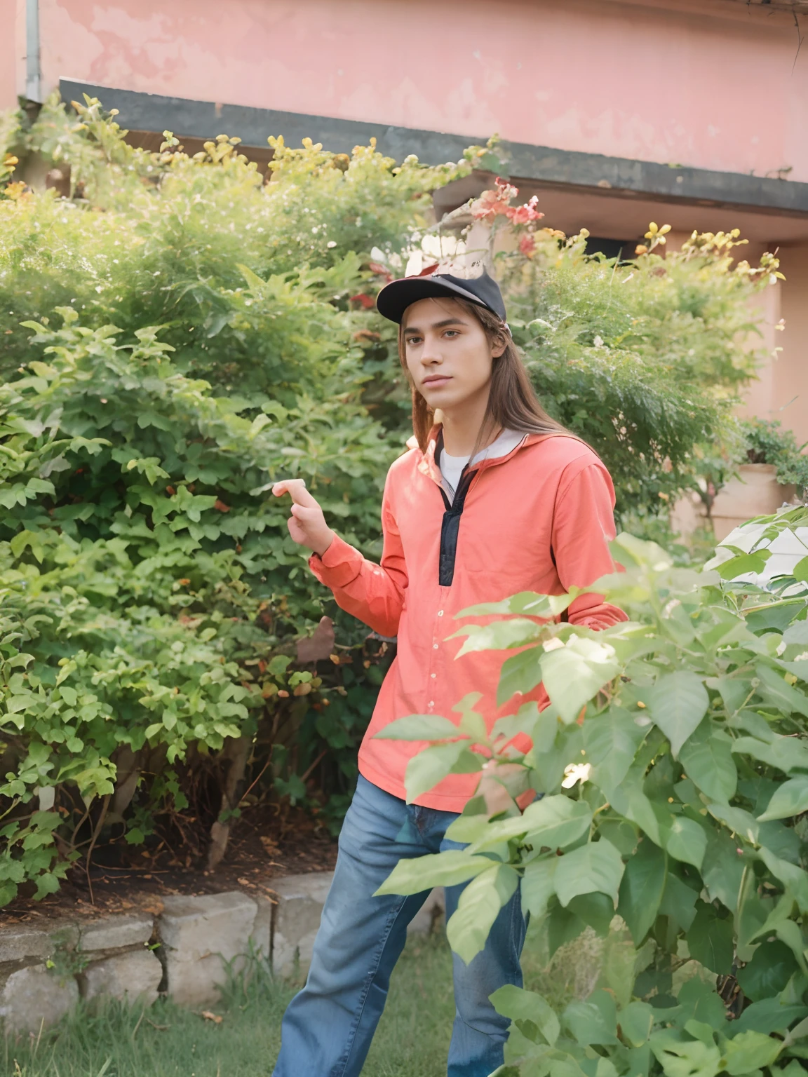 Boy with long hair and realistic face and future background