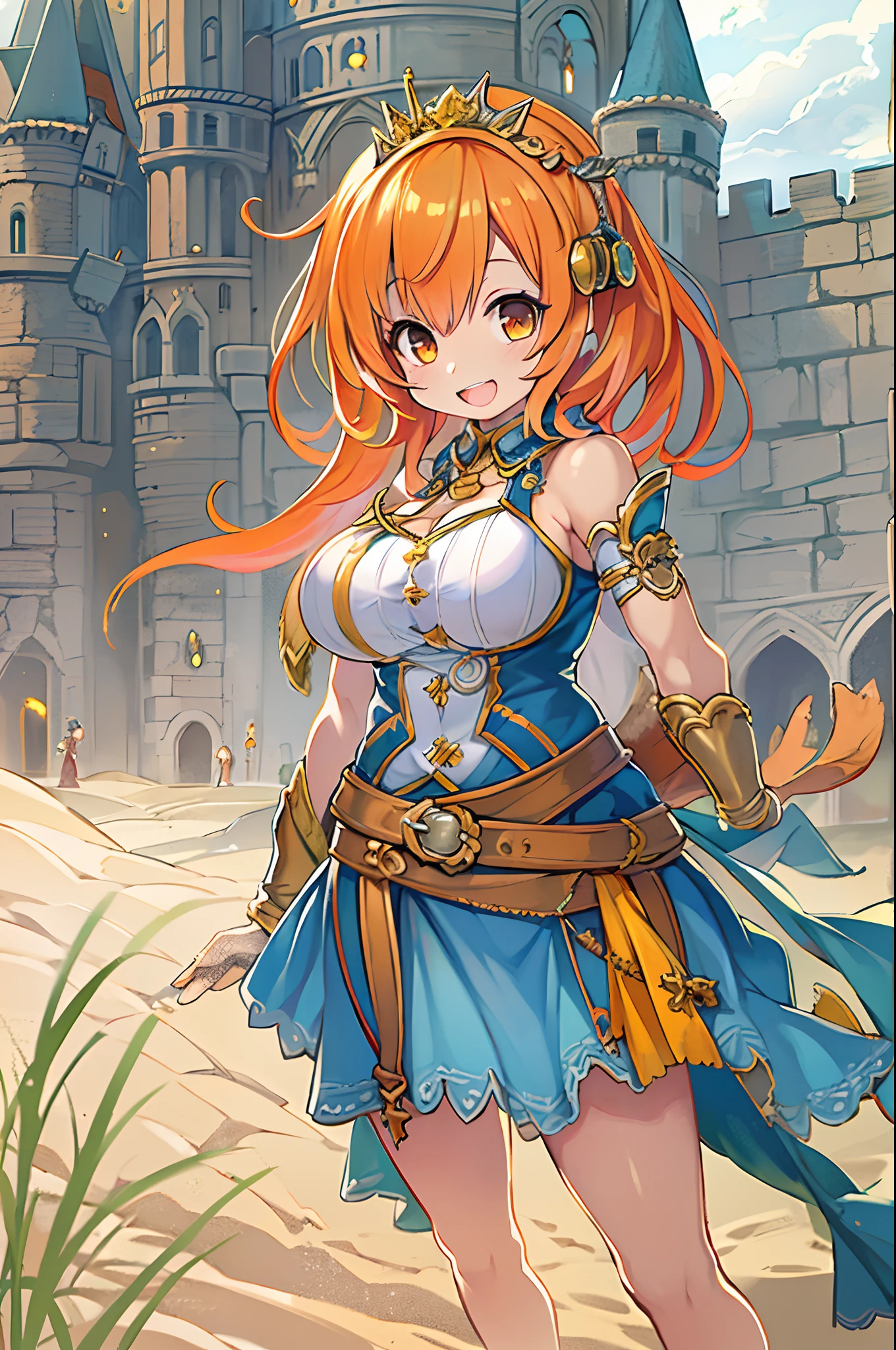 4K,High resolution,one woman,orange hair,long ponytail,blue eyes,big breasts,ancient chinese princess,fantasy long dress,side boob,ancient chinese royal family
