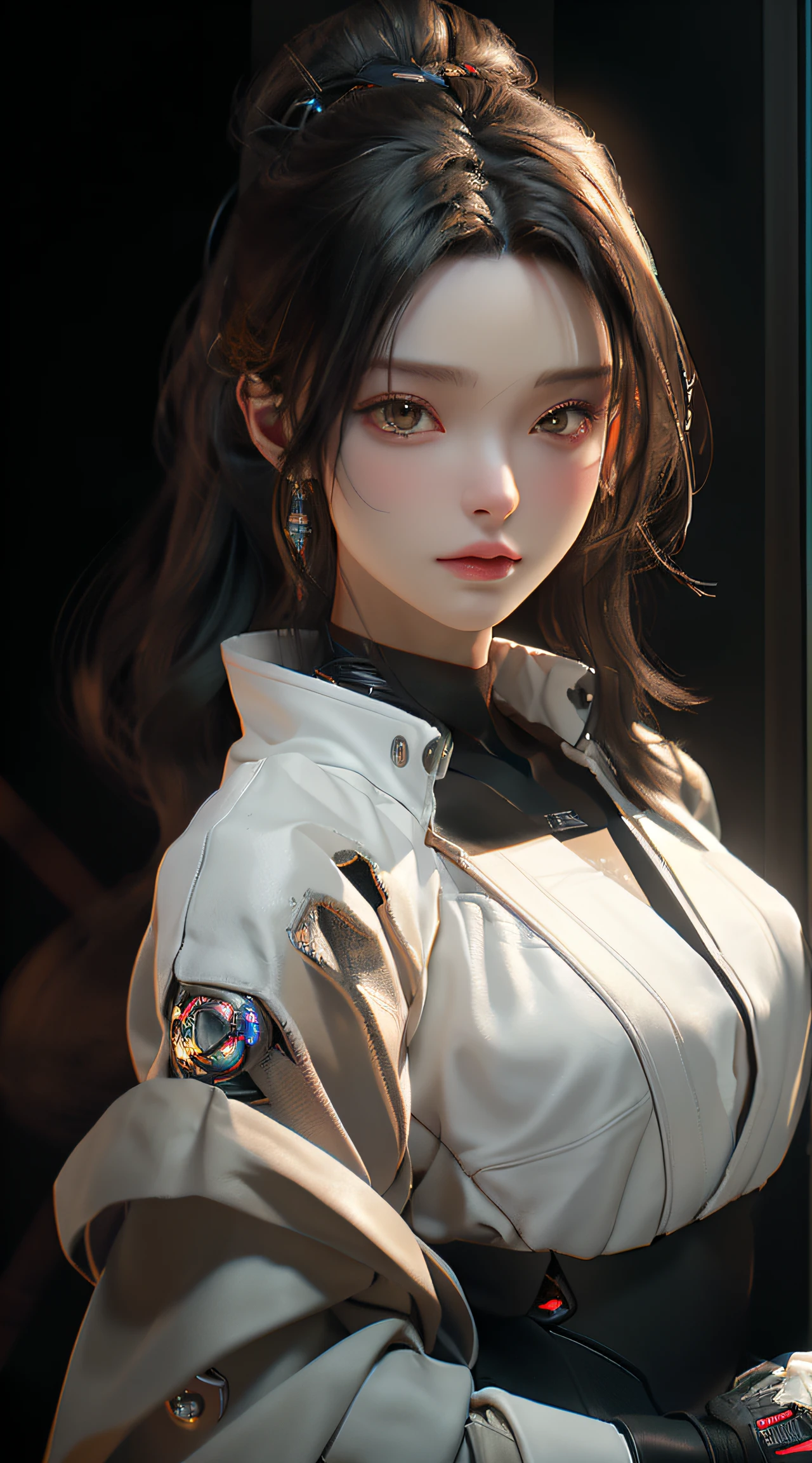 ((Best quality)), ((masterpiece)), (detailed:1.4), 3D, an image of a beautiful cyberpunk female,HDR (High Dynamic Range),Ray Tracing,NVIDIA RTX,Super-Resolution,Unreal 5,Subsurface scattering,PBR Texturing,Post-processing,Anisotropic Filtering,Depth-of-field,Maximum clarity and sharpness,Multi-layered textures,Albedo and Specular maps,Surface shading,Accurate simulation of light-material interaction,Perfect proportions,Octane Render,Two-tone lighting,Wide aperture,Low ISO,White balance,Rule of thirds,8K RAW,