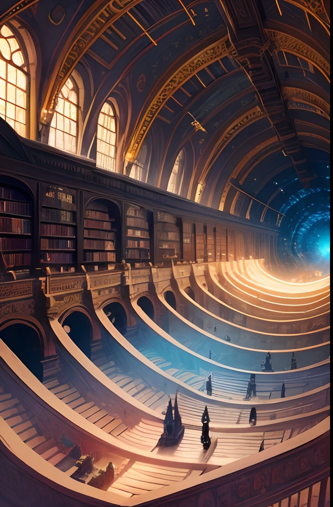 masterpiece, best quality
staring up infite climbing celestial library spiraling towards light, books, spirals, escher, dark souls, bloodborne fantastical, magical library, gradient, fantasy, trending artstation, fractals, ornate, matte painting --ar 1:3 --q 0.5